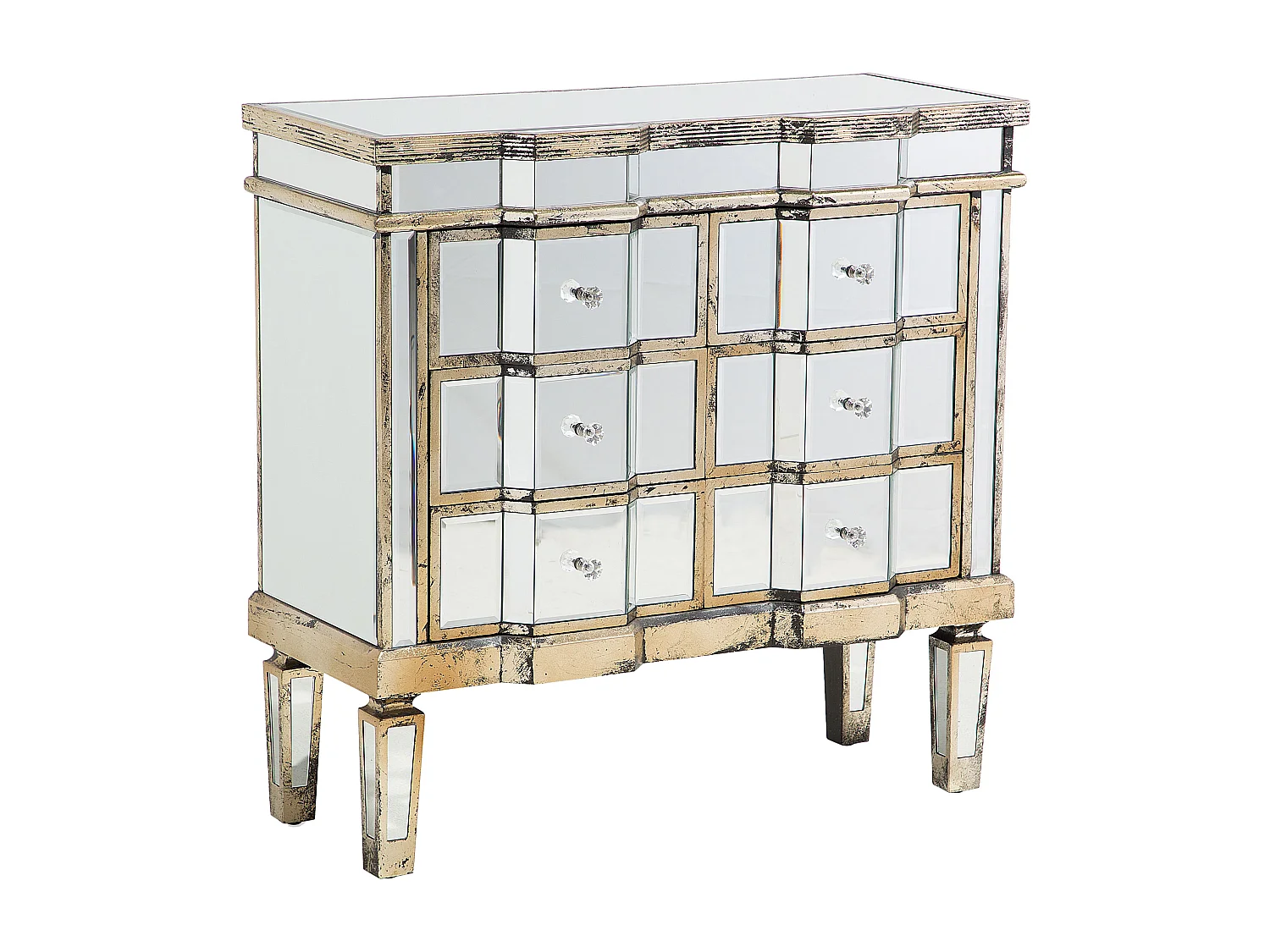Commode à 6 tiroirs MOZELA Miroir argenté