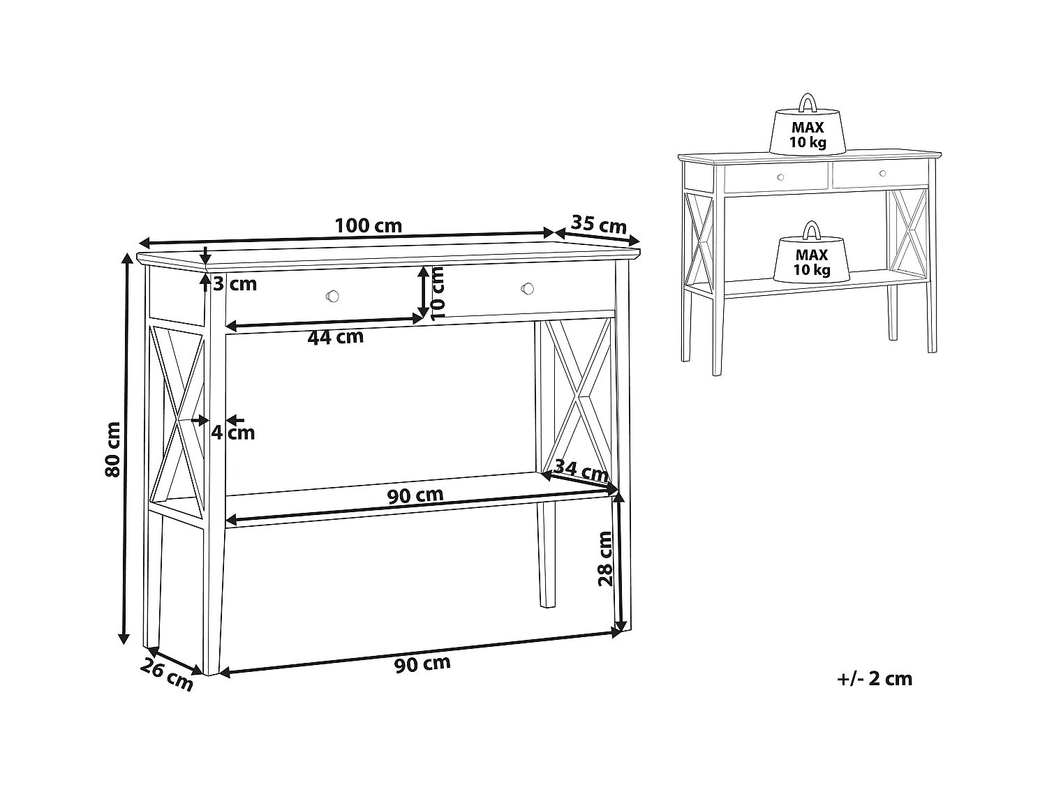 Stilvoller Konsolentisch 2 Schubladen Ablagefläche weiß Avenue