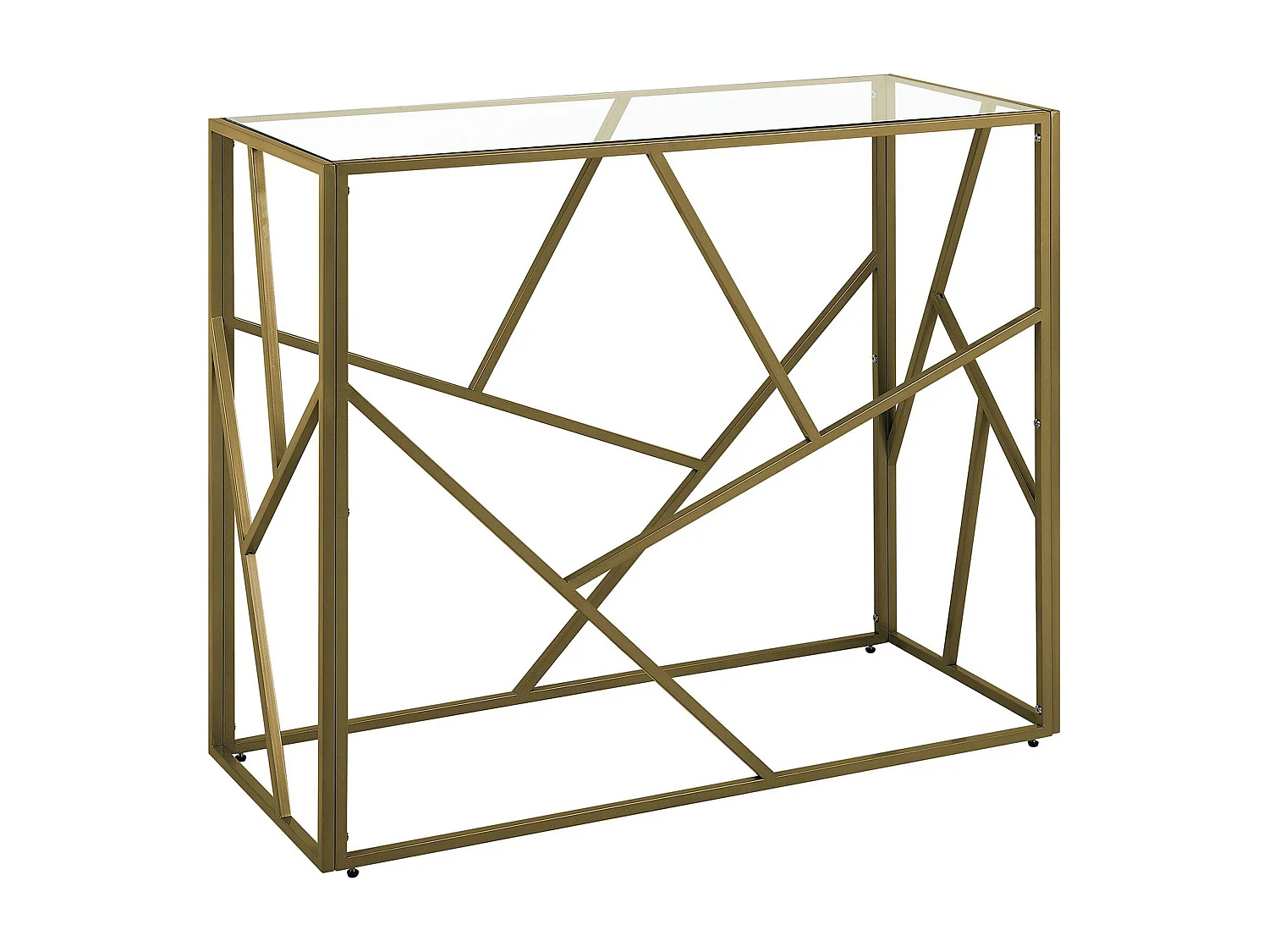 Konsolentisch Hartglas mit Metallgestell gold geometrischer rahmen Glamour Wohnzimmertisch Beistelltisch Orland