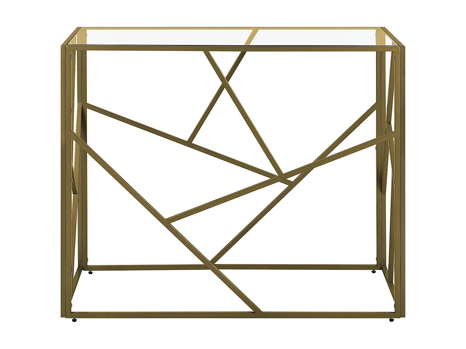 Konsolentisch Hartglas mit Metallgestell gold geometrischer rahmen Glamour Wohnzimmertisch Beistelltisch Orland
