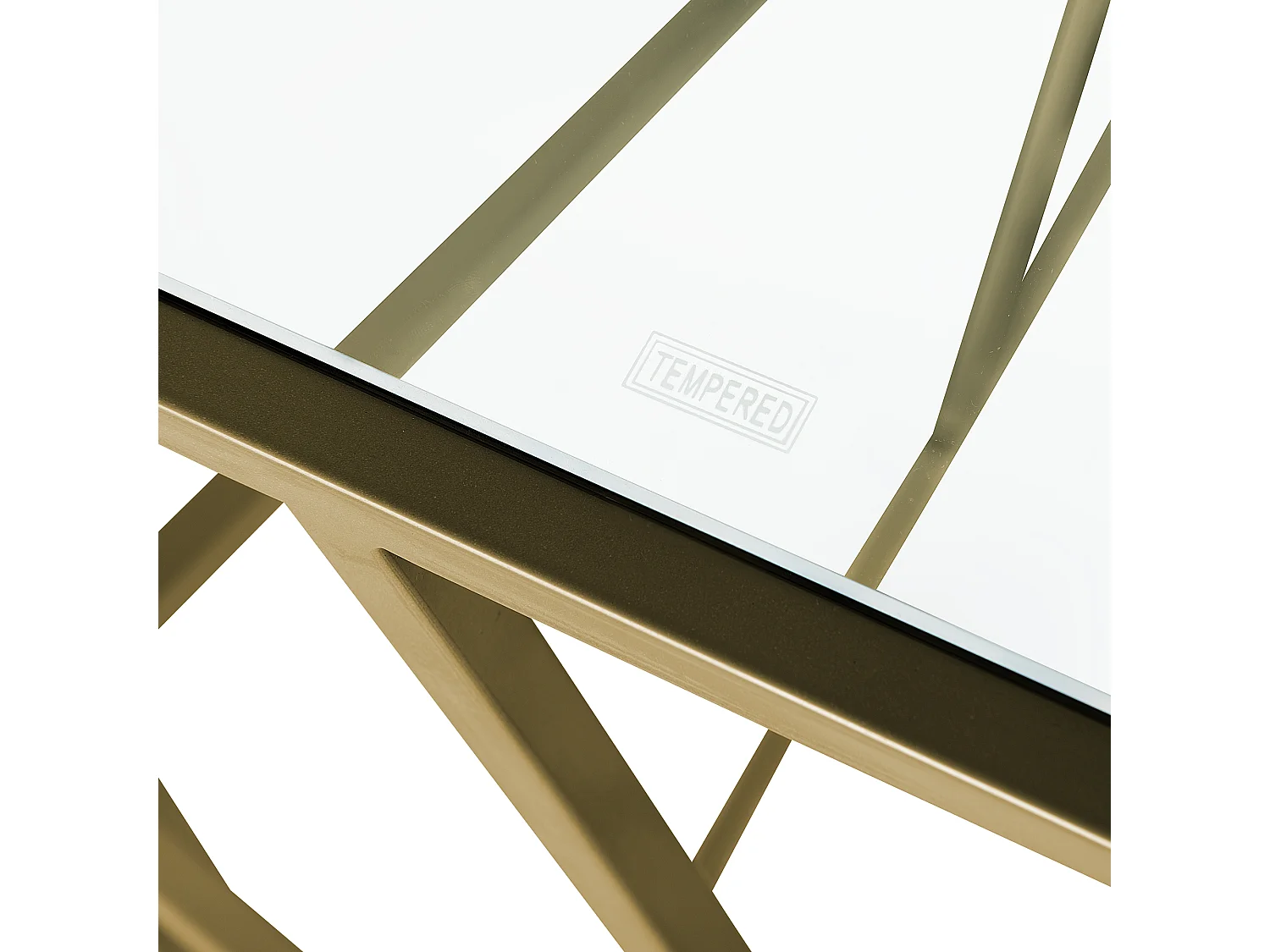 Konsolentisch Hartglas mit Metallgestell gold geometrischer rahmen Glamour Wohnzimmertisch Beistelltisch Orland