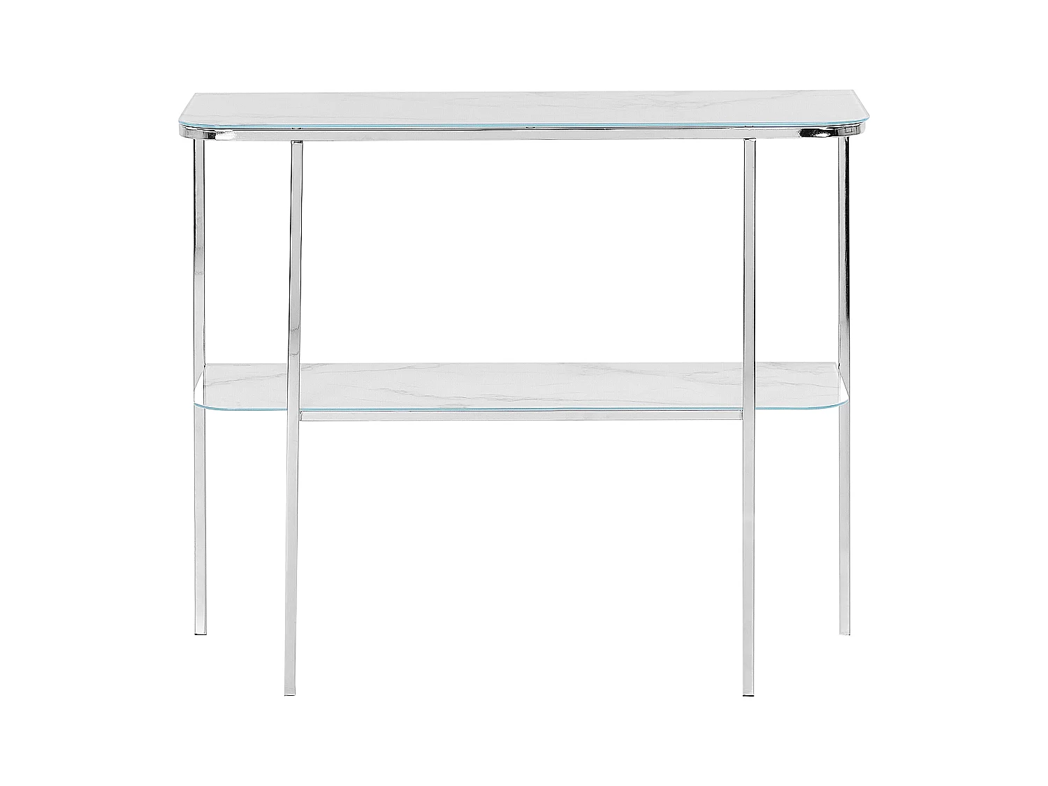 Konsolentisch Marmor Optik weiß Glas mit silbernen Metallbeinen elegant Calvert