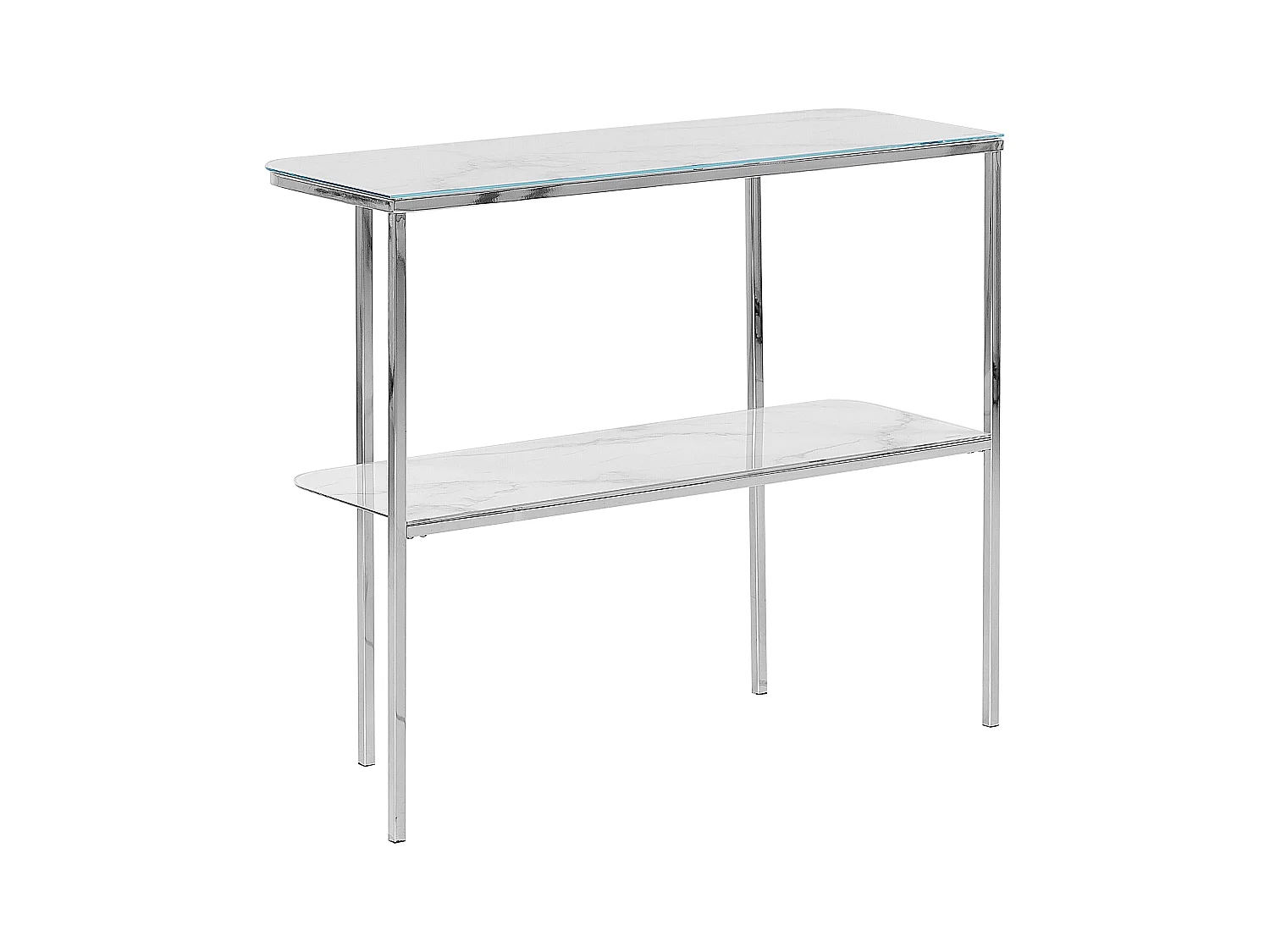 Konsolentisch Marmor Optik weiß Glas mit silbernen Metallbeinen elegant Calvert