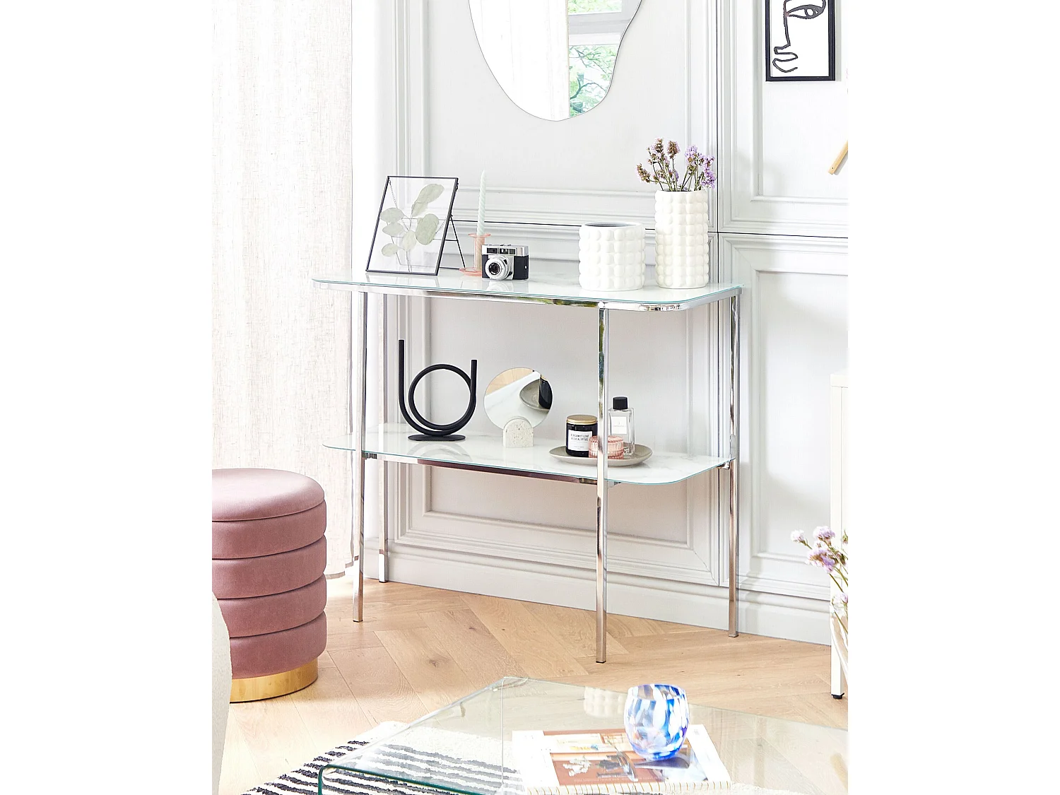 Consola CALVERT Vidrio templado Plateado