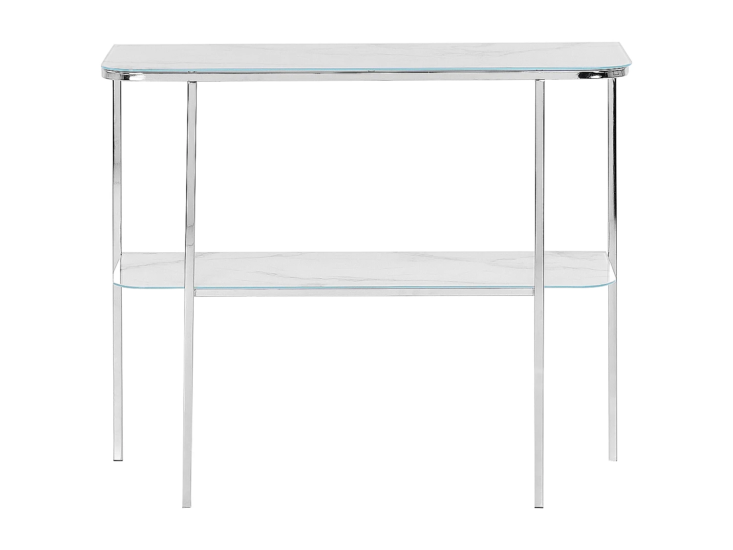 Konsolentisch Marmor Optik weiß Glas mit silbernen Metallbeinen elegant Calvert