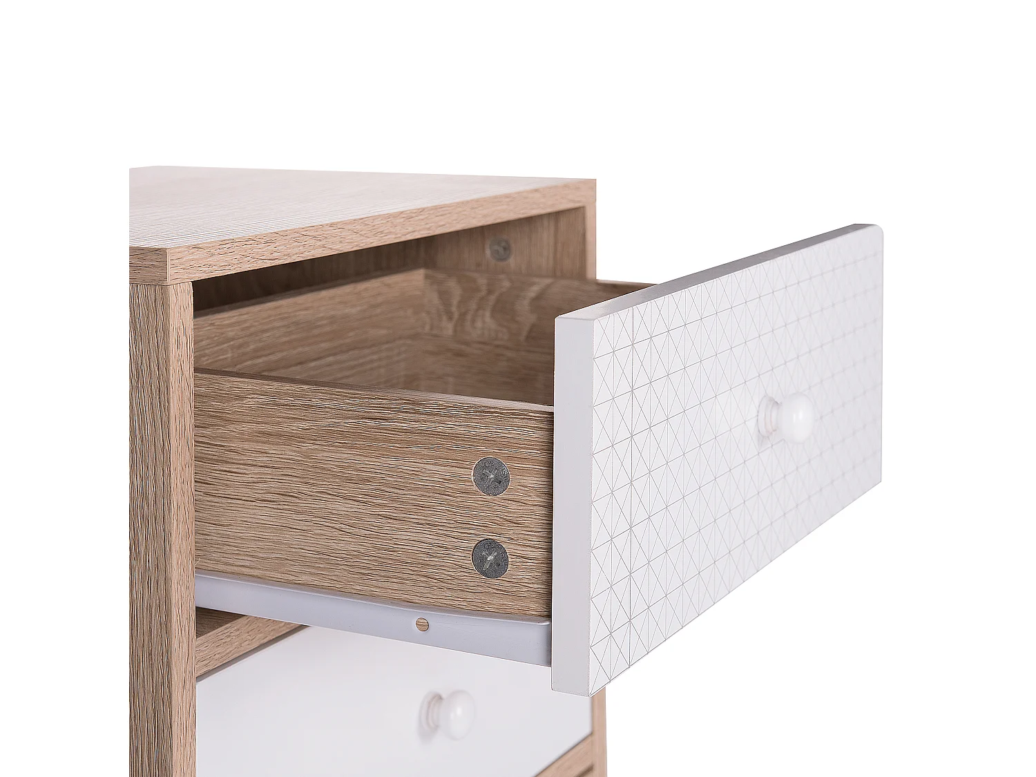Moderne, hohe Kommode heller Holzfarbton mit 5 Schubladen Highboard Retro Stil