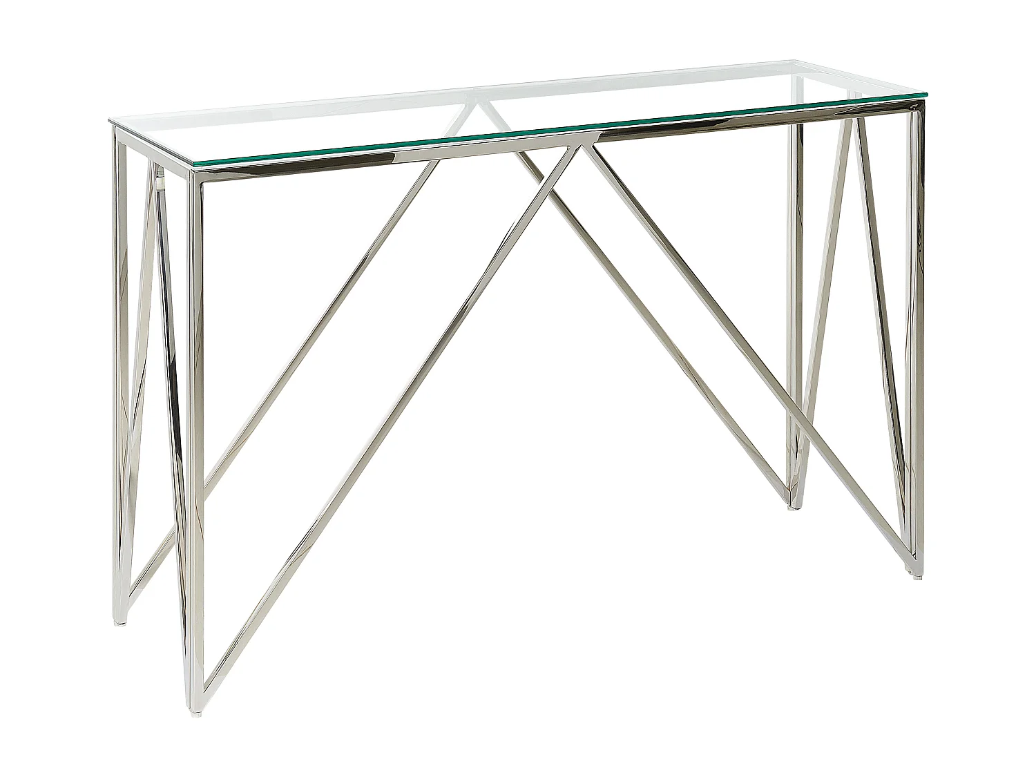 Schmaler Konsolentisch rechteckig transparent Metallgestell silber Glamour Weso