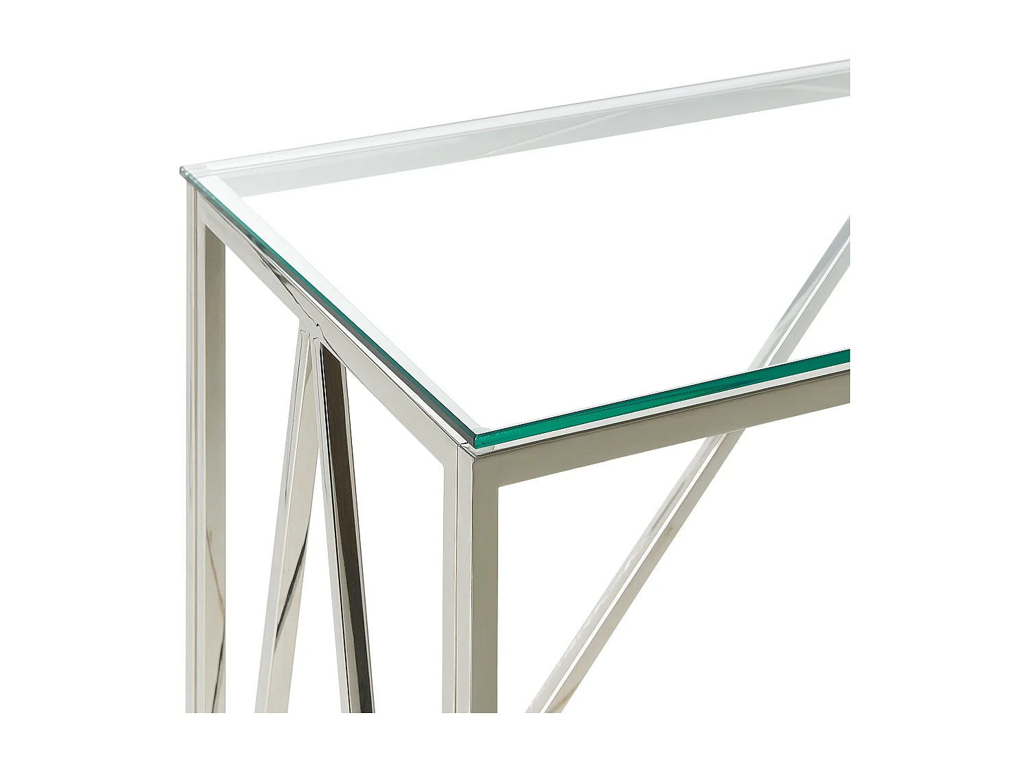 Schmaler Konsolentisch rechteckig transparent Metallgestell silber Glamour Weso