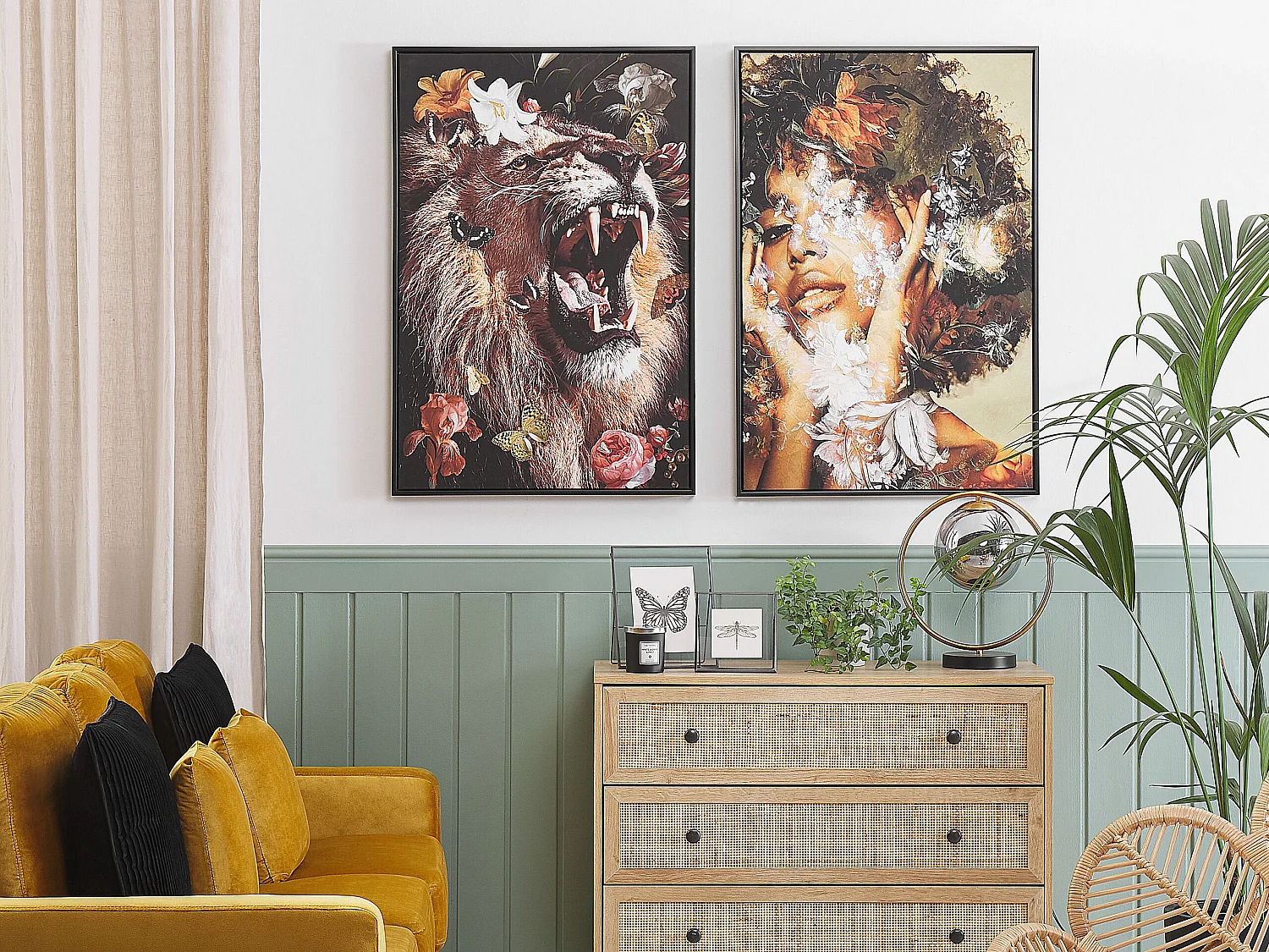 Tableau encadré motif femme avec fleurs 63 x 93 cm multicolore CIVAGO