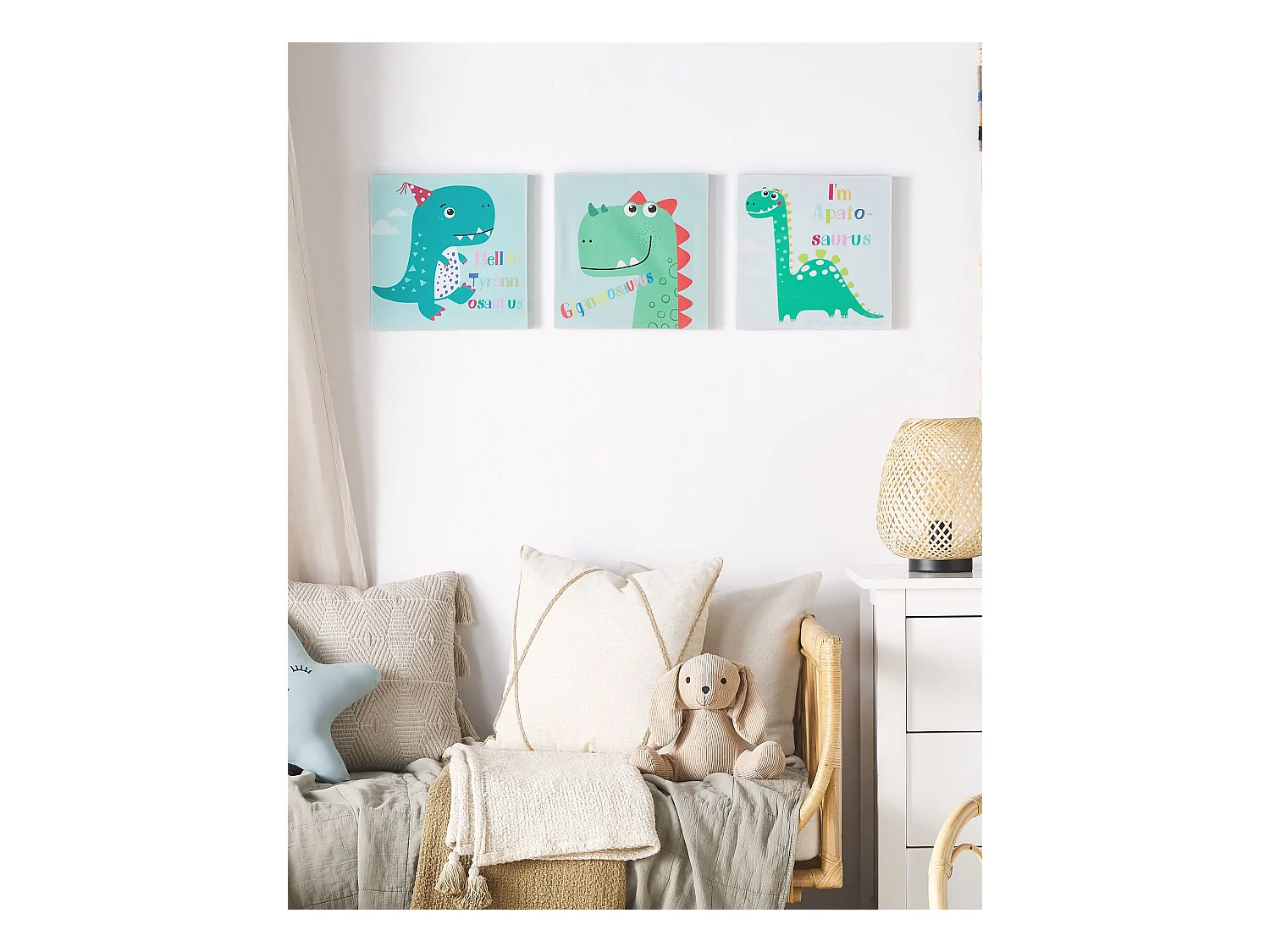 Conjunto de 3 lienzos BINGUI Motivo infantil 30 x 30 cm Multicolor