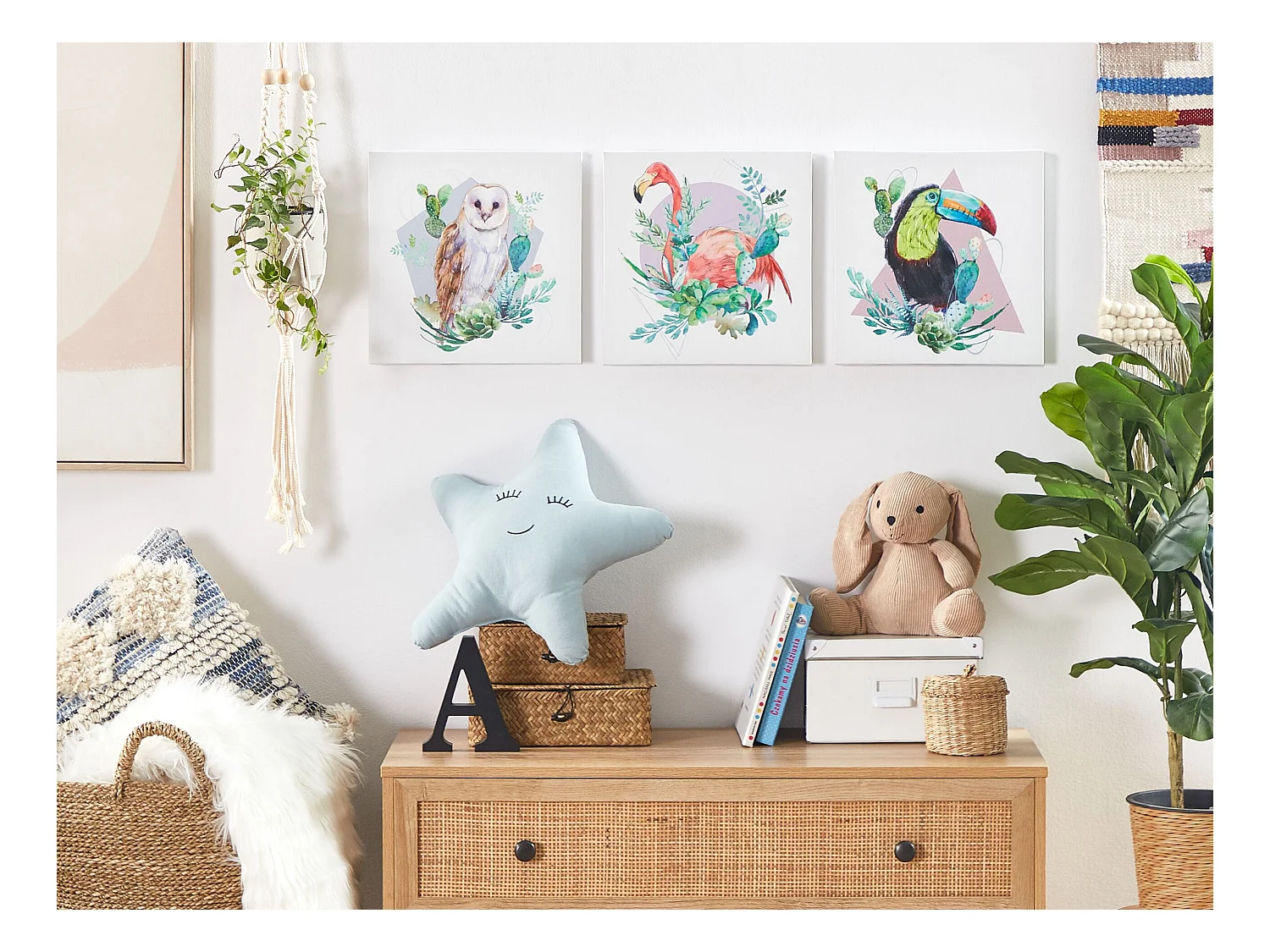 Conjunto de 3 lienzos MENAKA Motivo animal 30 x 30 cm Multicolor