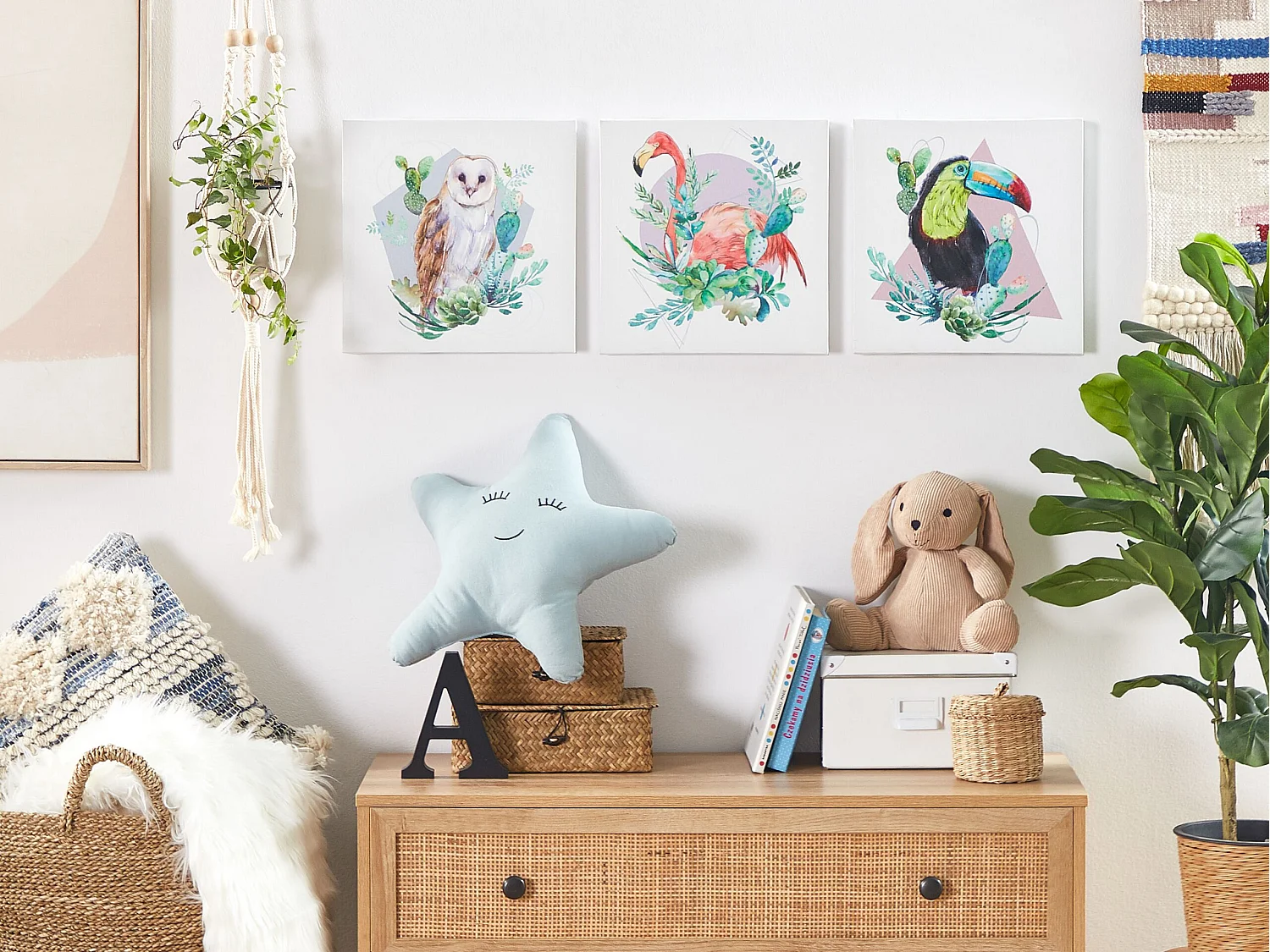 Leinwand 3er Set MENAKA Tiermotiv 30 x 30 cm Bunt