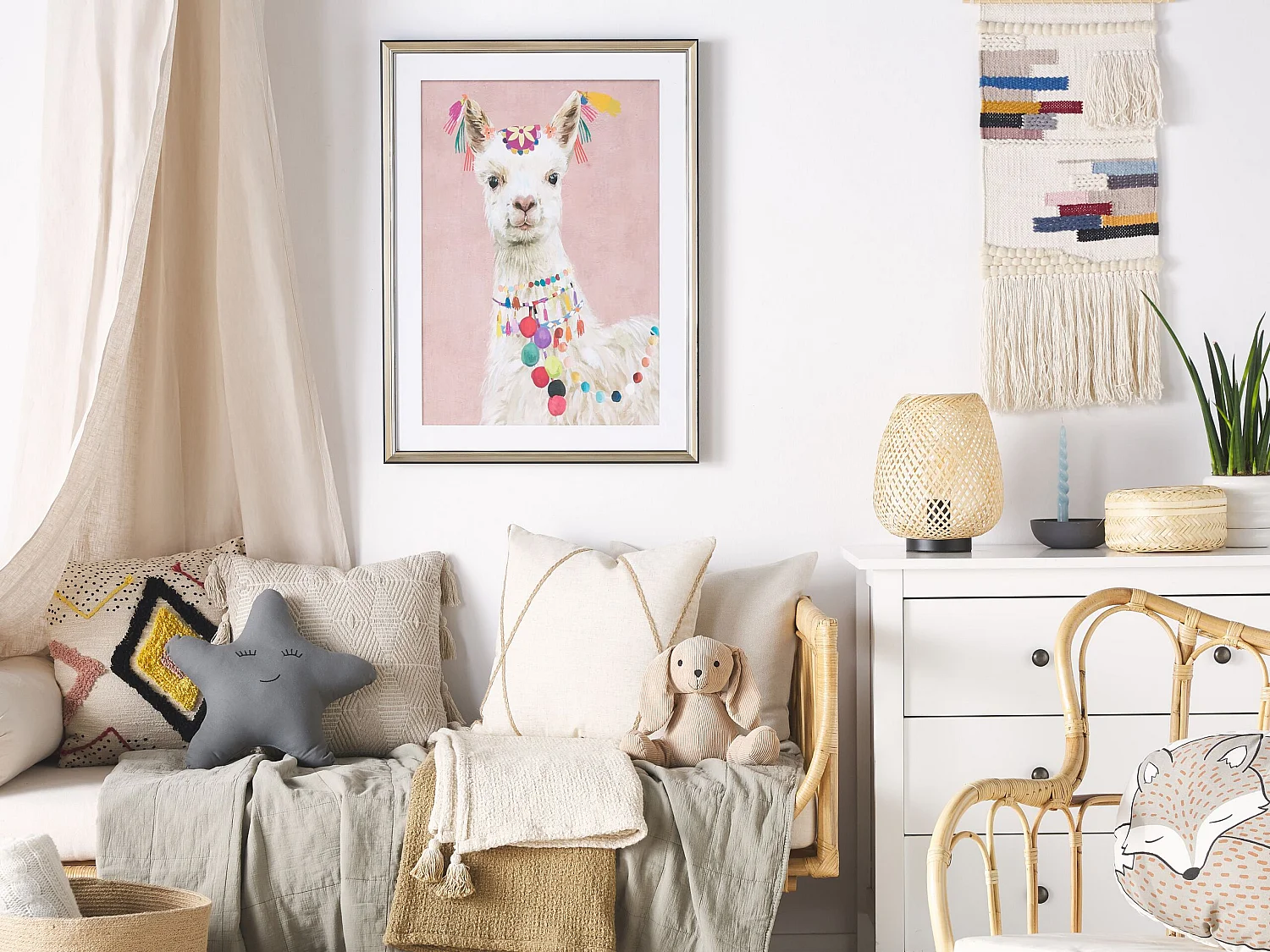 Imprimé mural encadré BALALA Motif animal 60 x 80 cm Rose