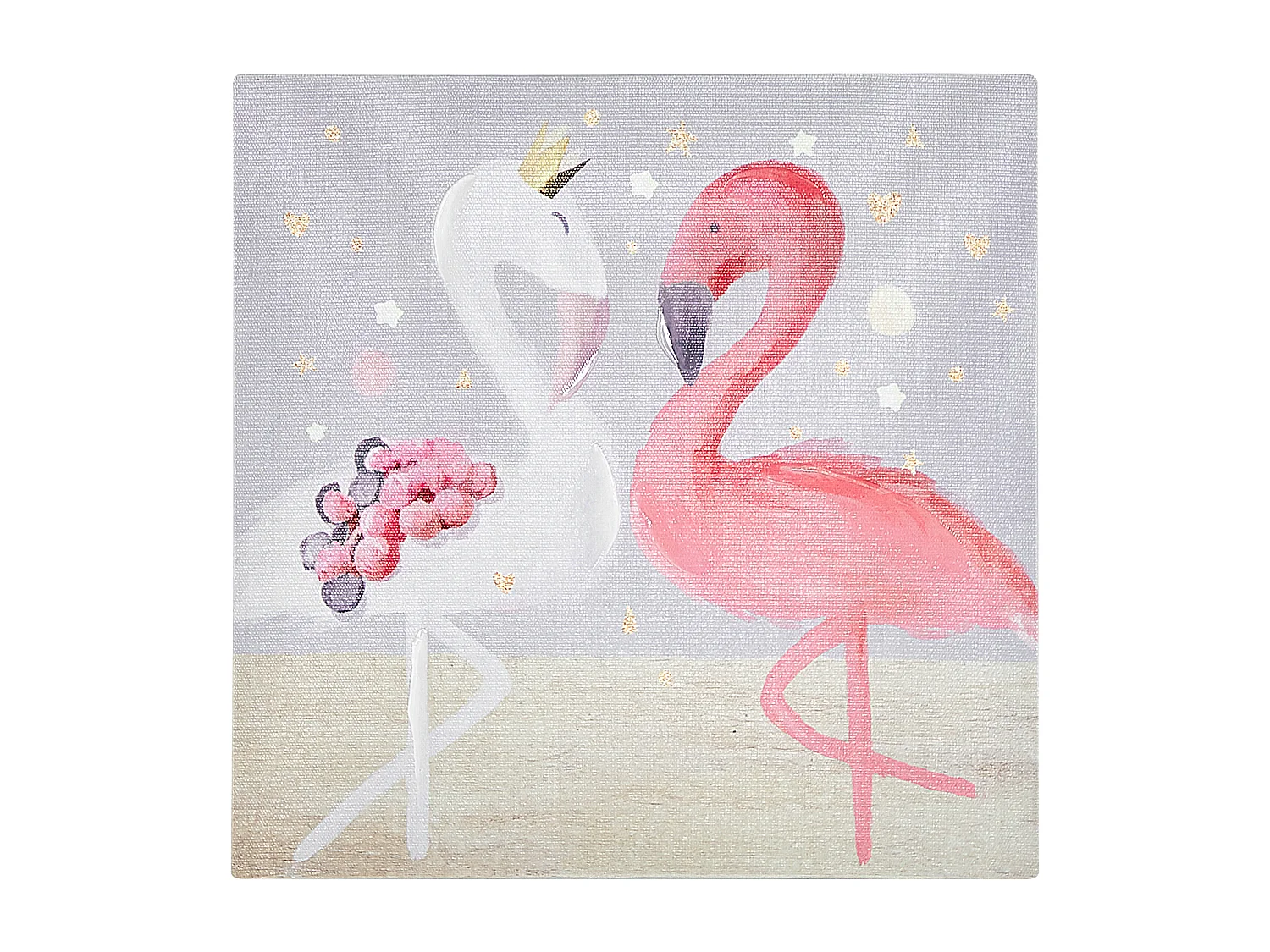 Leinwandbild grau / rosa Flamingo- und Einhornmotiv 3er Set Cartoon 30x30 Timia