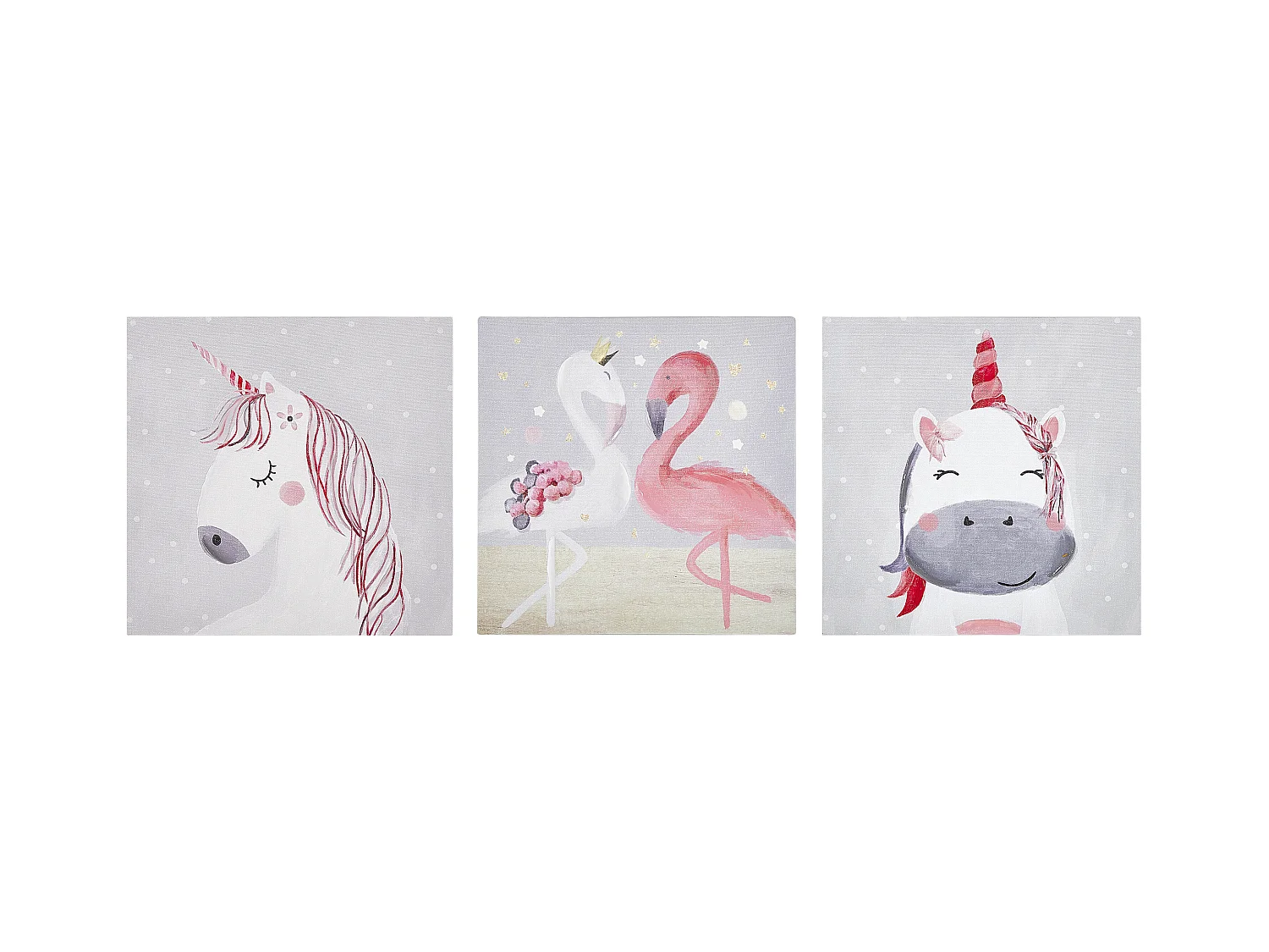 Lot de 3 toiles TIMIA Motif animal 30 x 30 cm Gris