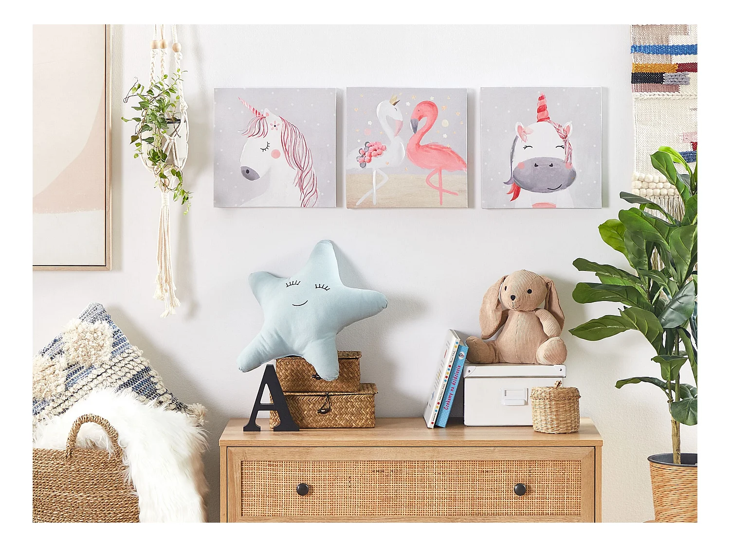 Lot de 3 toiles TIMIA Motif animal 30 x 30 cm Gris