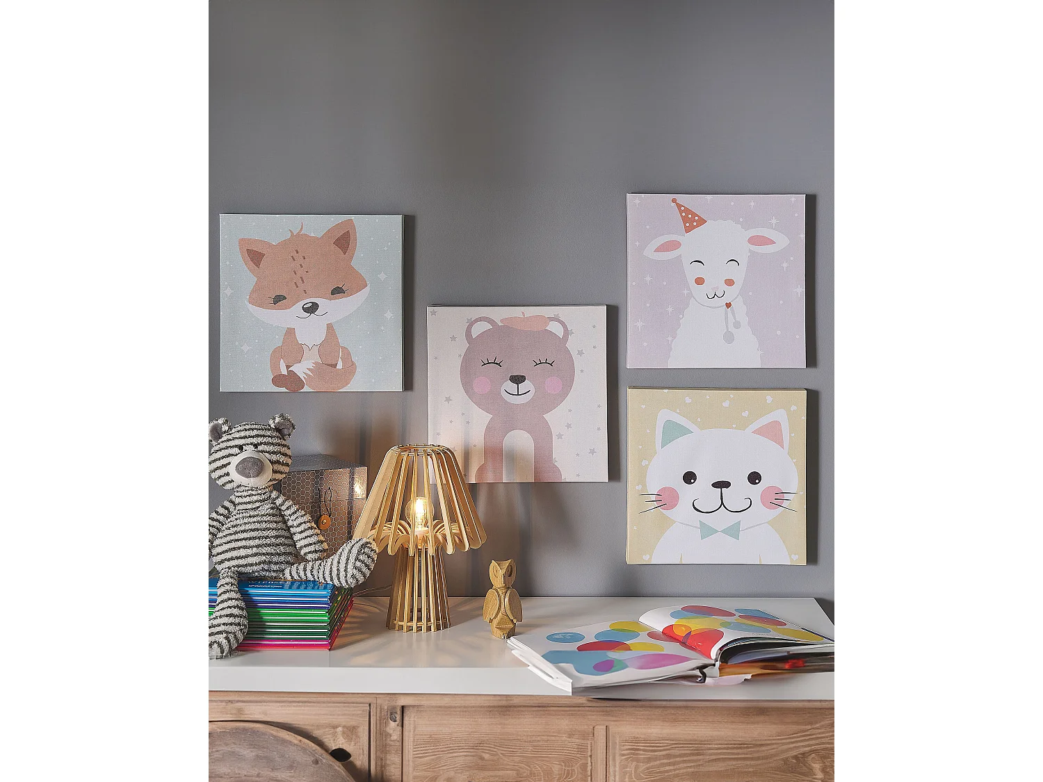 Lot de 4 toiles BOMBI Motif enfant 30 x 30 cm Multicolore