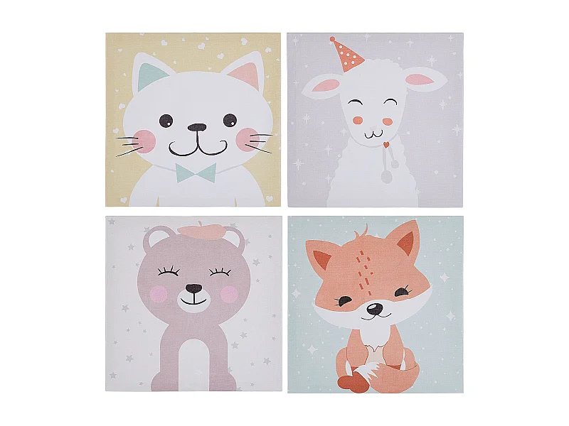 Set di 4 tele BOMBI Motivo per bambini 30 x 30 cm Multicolore