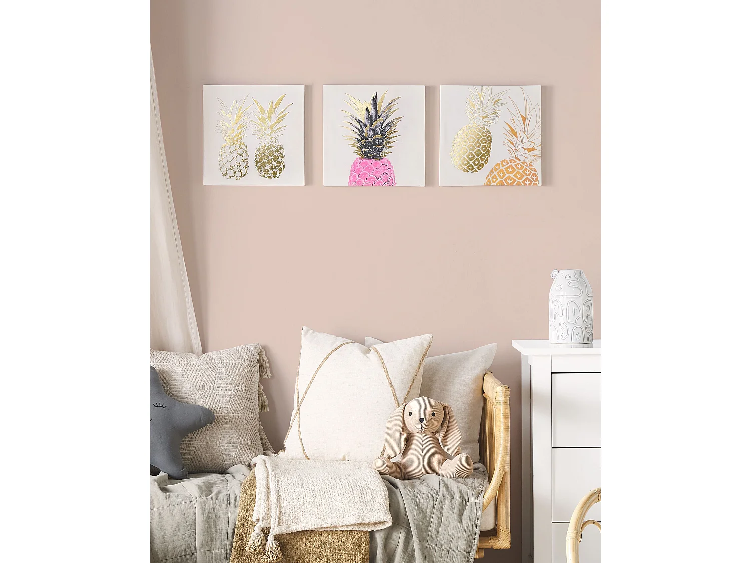 Set van 3 canvassen APESIKA Natuurlijk motief 30 x 30 cm Goud