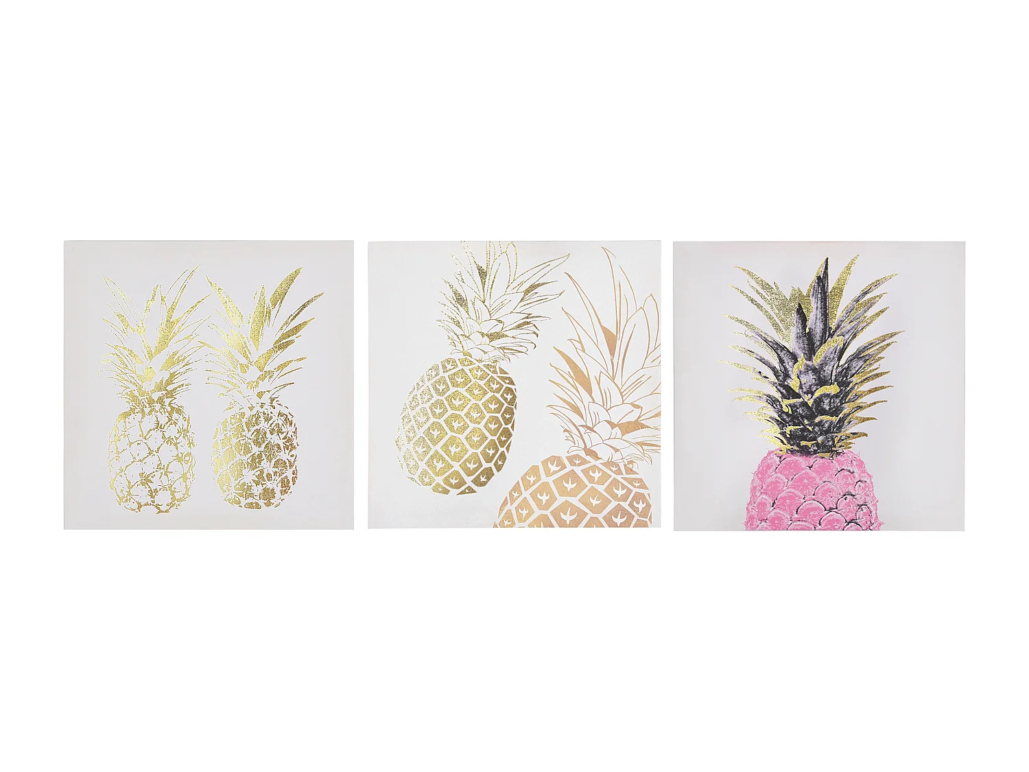 Set van 3 canvassen APESIKA Natuurlijk motief 30 x 30 cm Goud