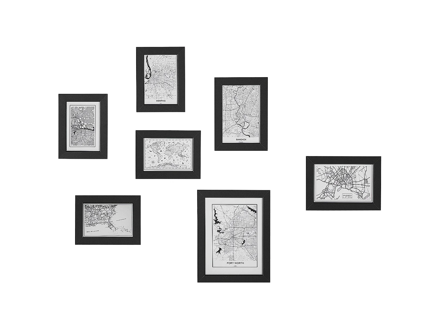 Set of 7 Photo Frames DENKORO Urban Motif Black