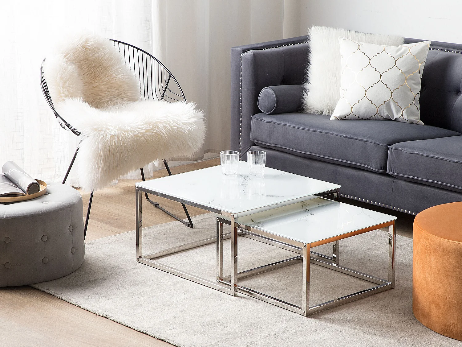 Set van 2 salontafels BREA Veiligheidsglas Wit marmer