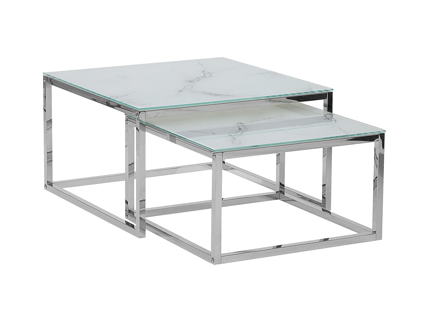 Lot de 2 tables basses BREA Verre de sécurité Marbre blanc