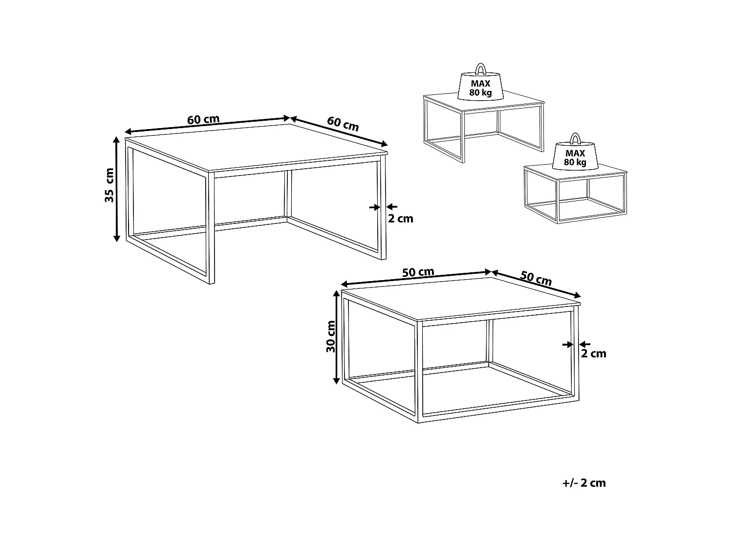 Lot de 2 tables basses BREA Verre de sécurité Marbre blanc