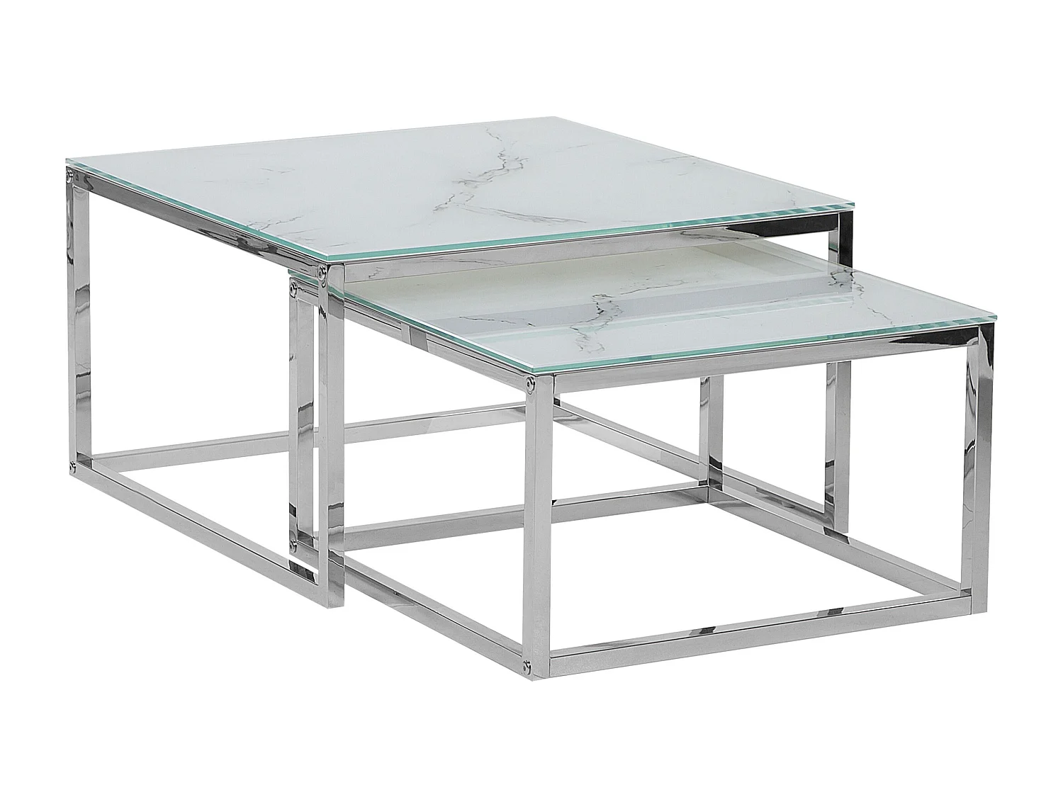 Lot de 2 tables basses BREA Verre de sécurité Marbre blanc