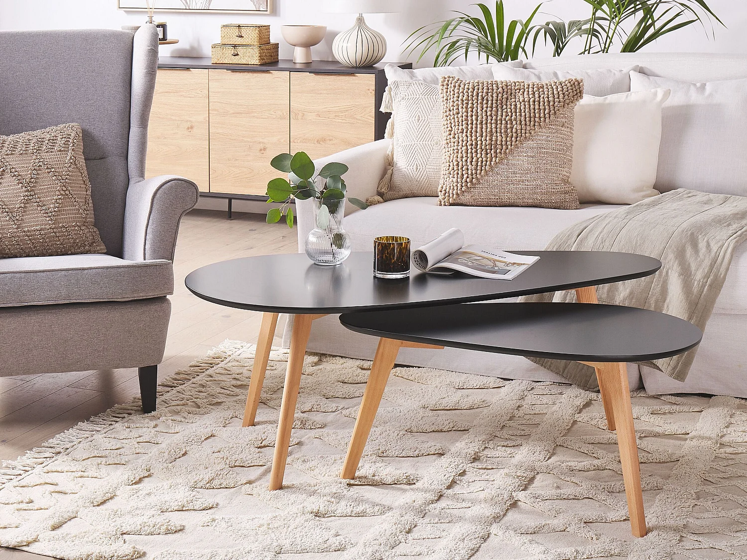 Lot de 2 tables basses noir et bois clair FLY III