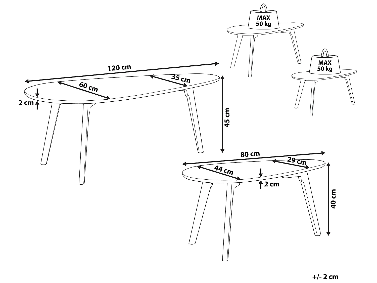 Lot de 2 tables basses noir et bois clair FLY III