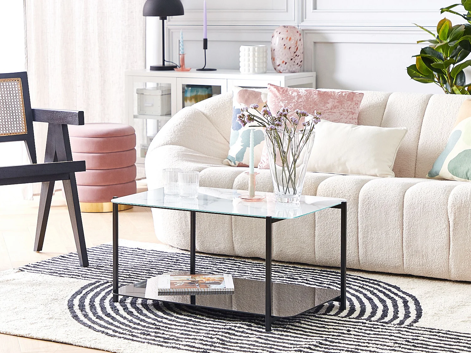 Stolik kawowy GLOSTER Szkło hartowane Biały marmur