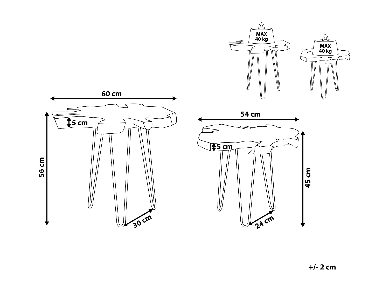 Beistelltisch 2er Set Holz dunkelbraun/schwarz Camrose