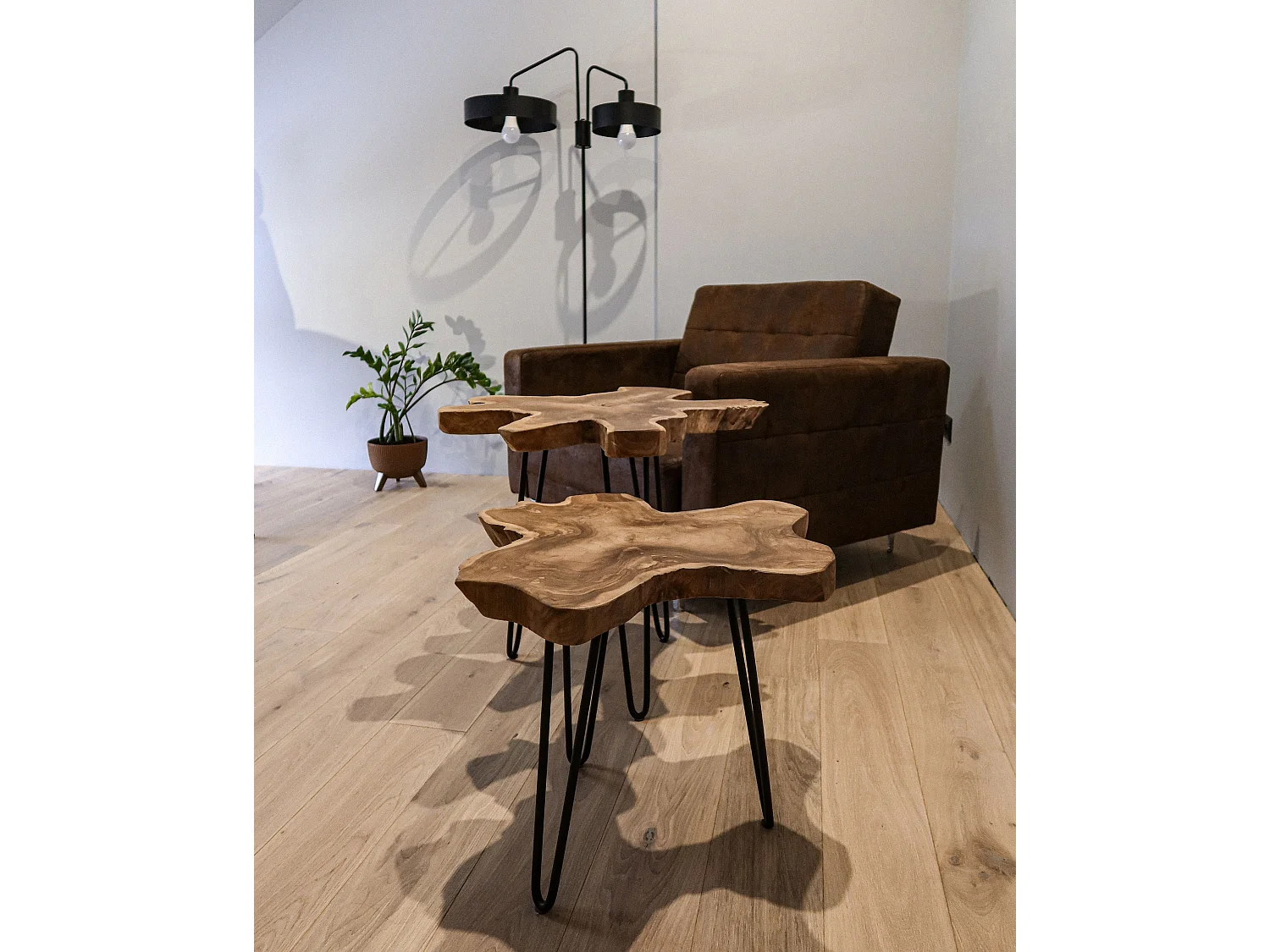 Lot de 2 tables d'appoint CAMROSE Teck Marron foncé