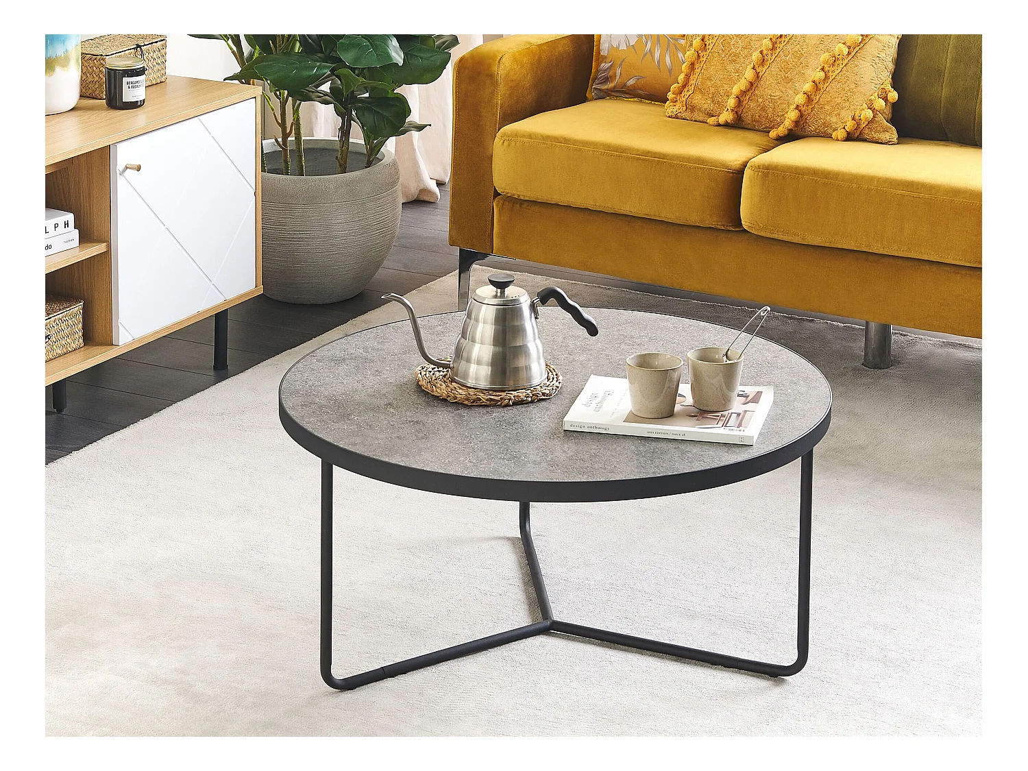 Runder Couchtisch in Betonoptik grau / schwarz ⌀ 80 cm Melody