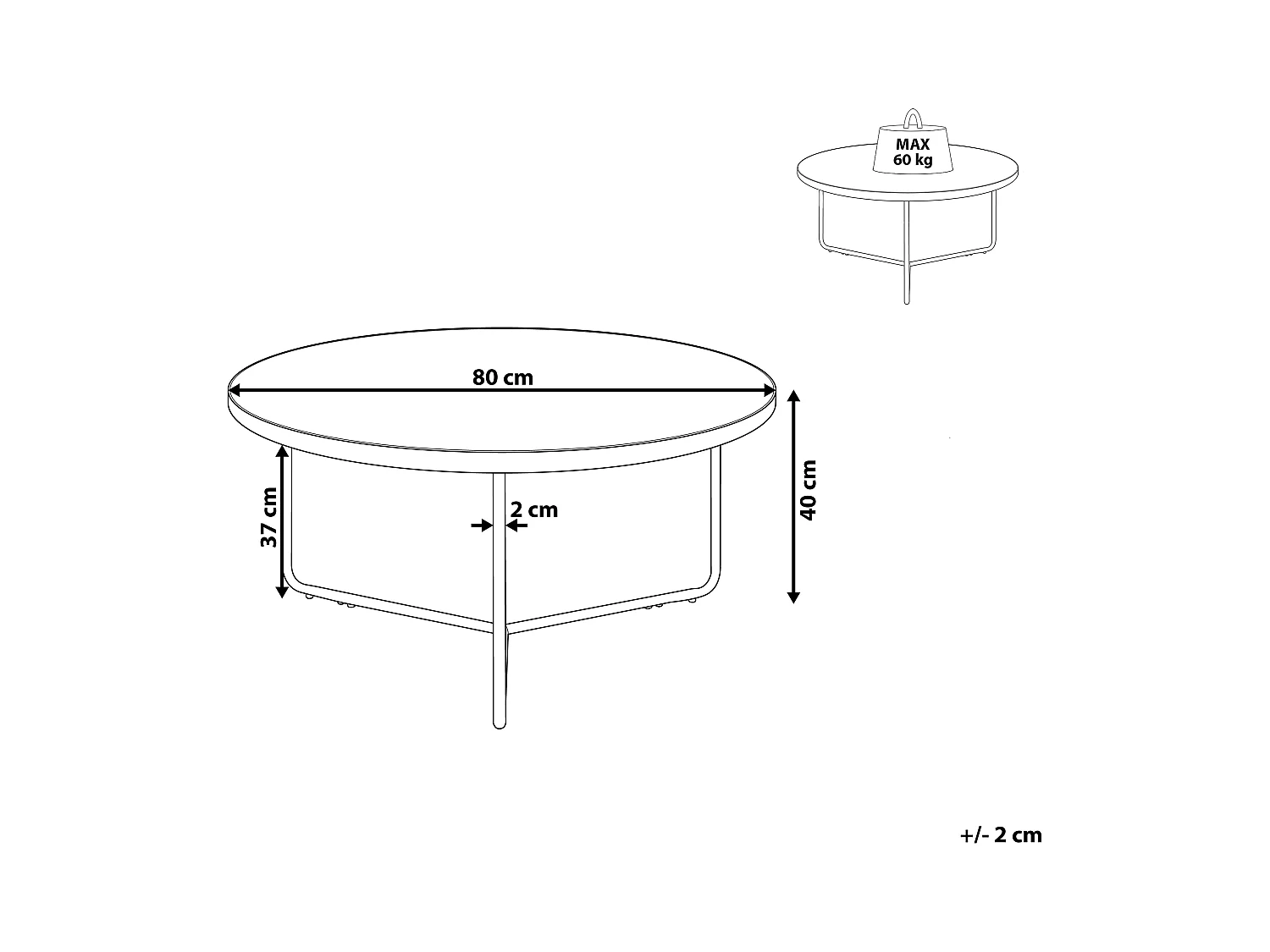 Runder Couchtisch in Betonoptik grau / schwarz ⌀ 80 cm Melody