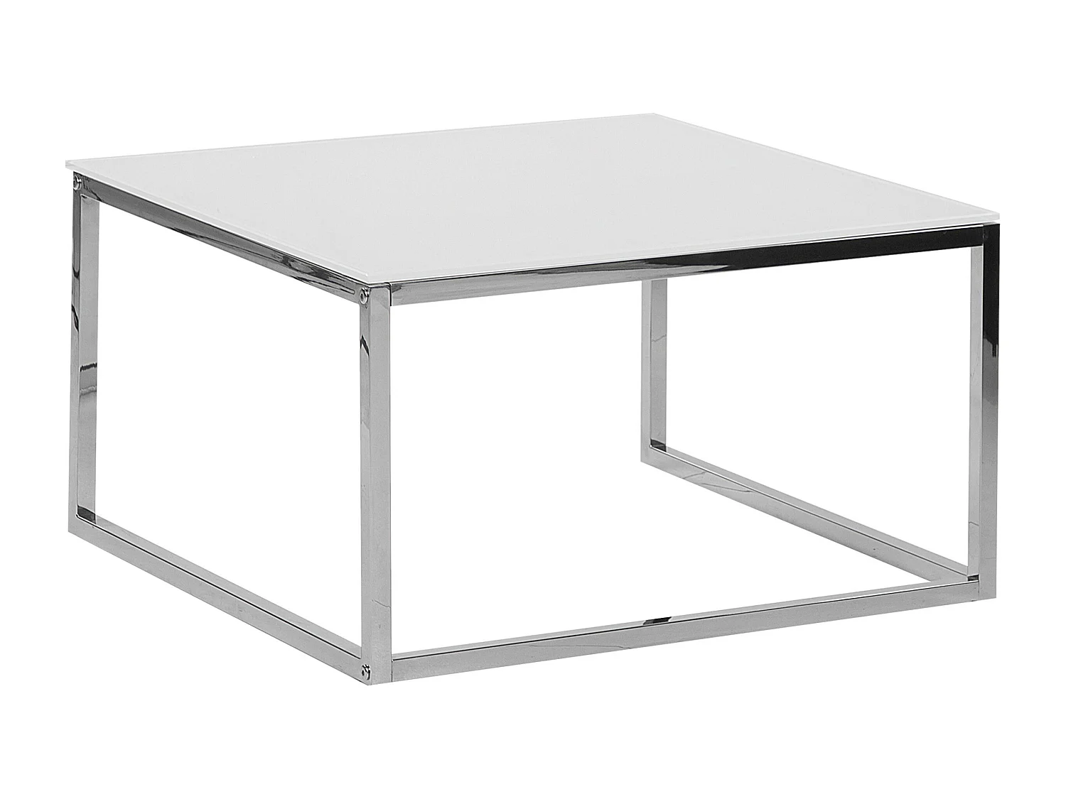 Beliani Quadratisch, minimalistisch und modern: Couchtisch 2er Set in Weiß mit polierten Metallbeinen und Silber Glastischplatte Brea