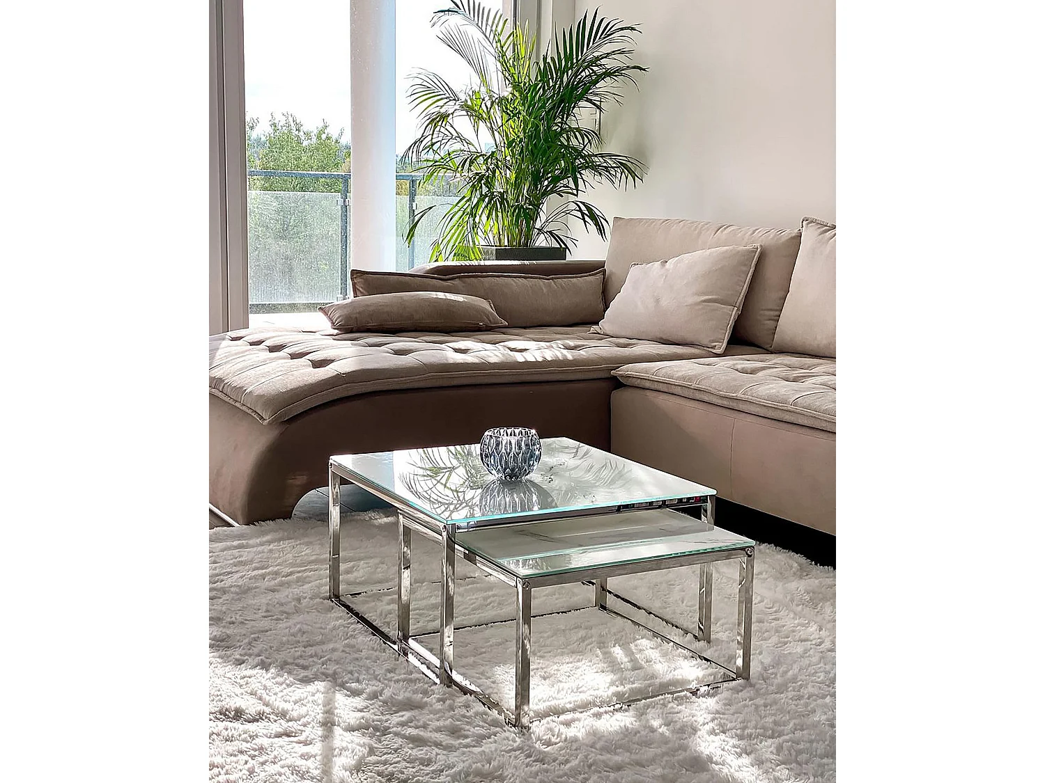 Lot de 2 tables basses BREA Verre de sécurité Blanc