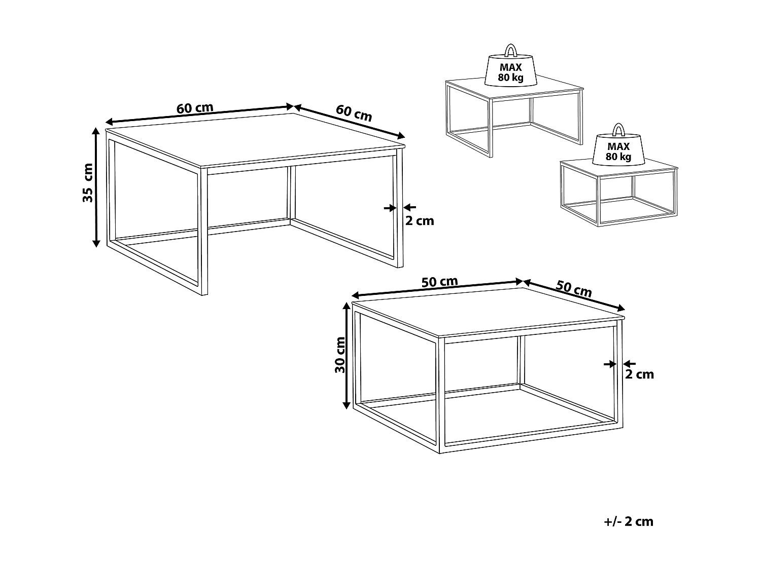 Beliani Quadratisch, minimalistisch und modern: Couchtisch 2er Set in Weiß mit polierten Metallbeinen und Silber Glastischplatte Brea