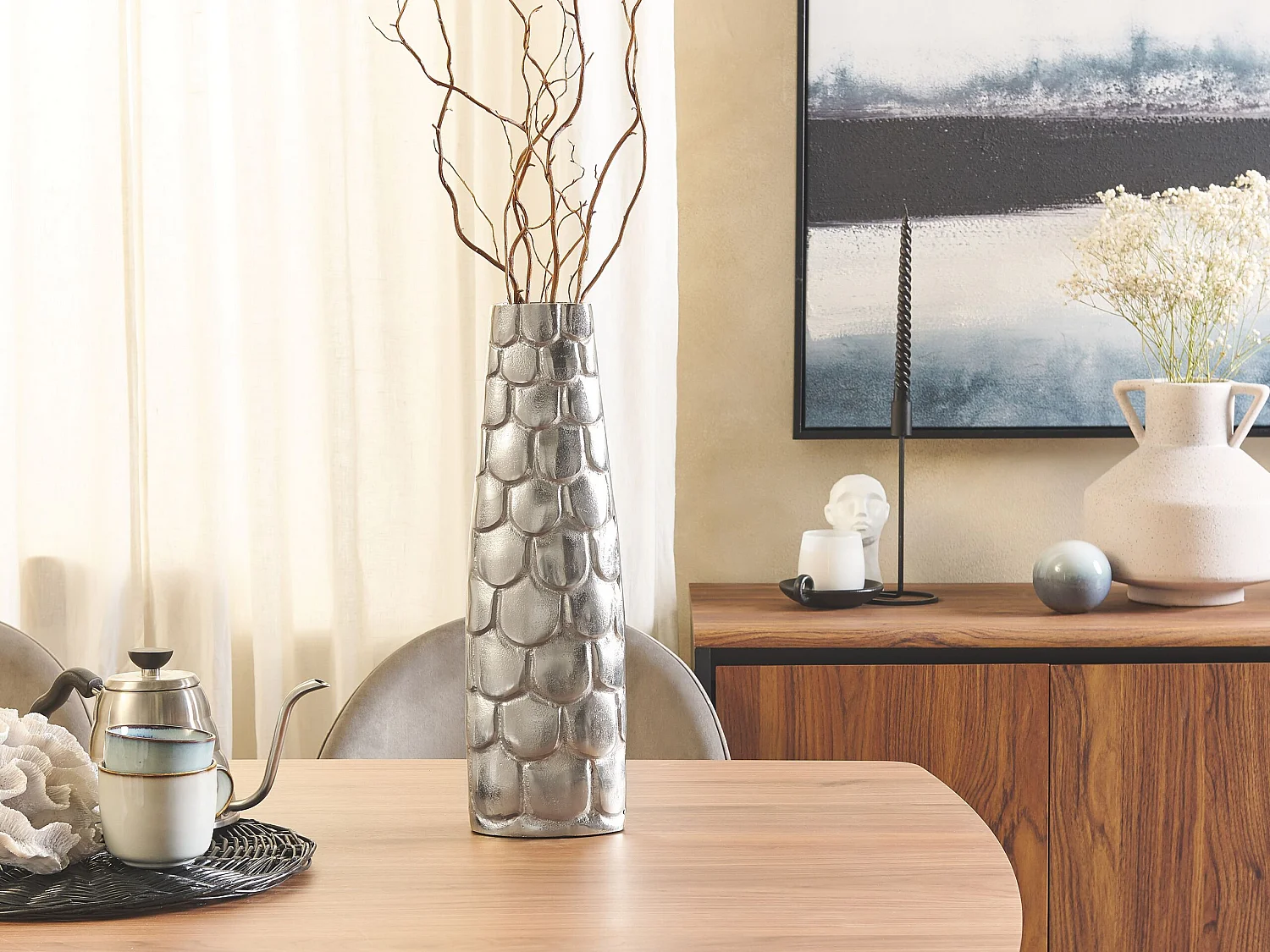 Wazon na kwiaty SUKHOTHAI Metal 47 cm Srebrny