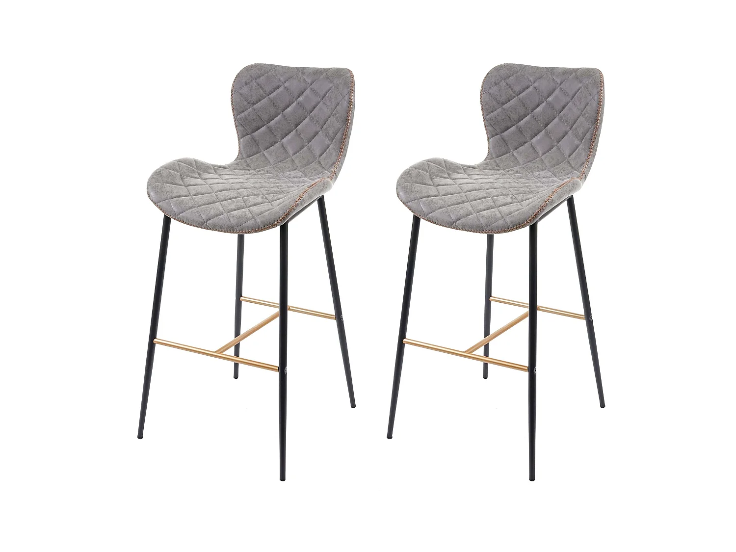 Tabouret de bar MCW-E55 (lot de 2),  similicuir, aspect daim, gris