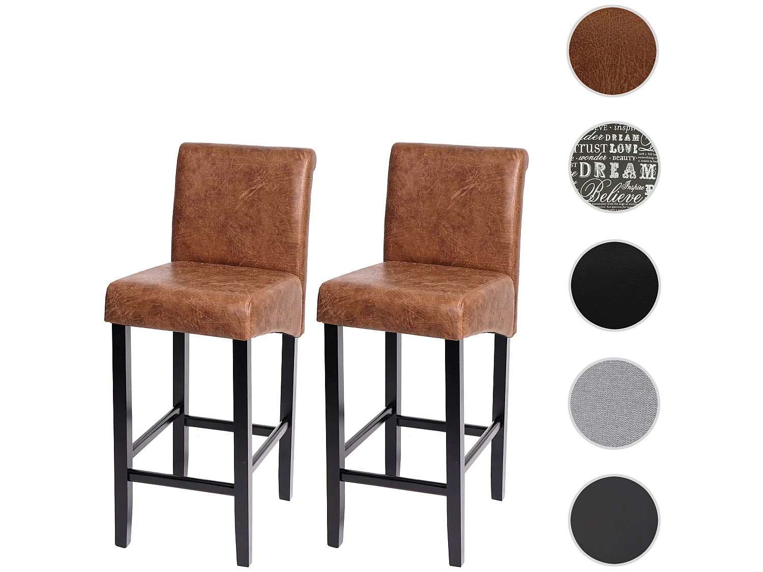 Coppia sgabelli alti MCW-C33 Lounge legno tessuto ~ scamosciato piedi scuri