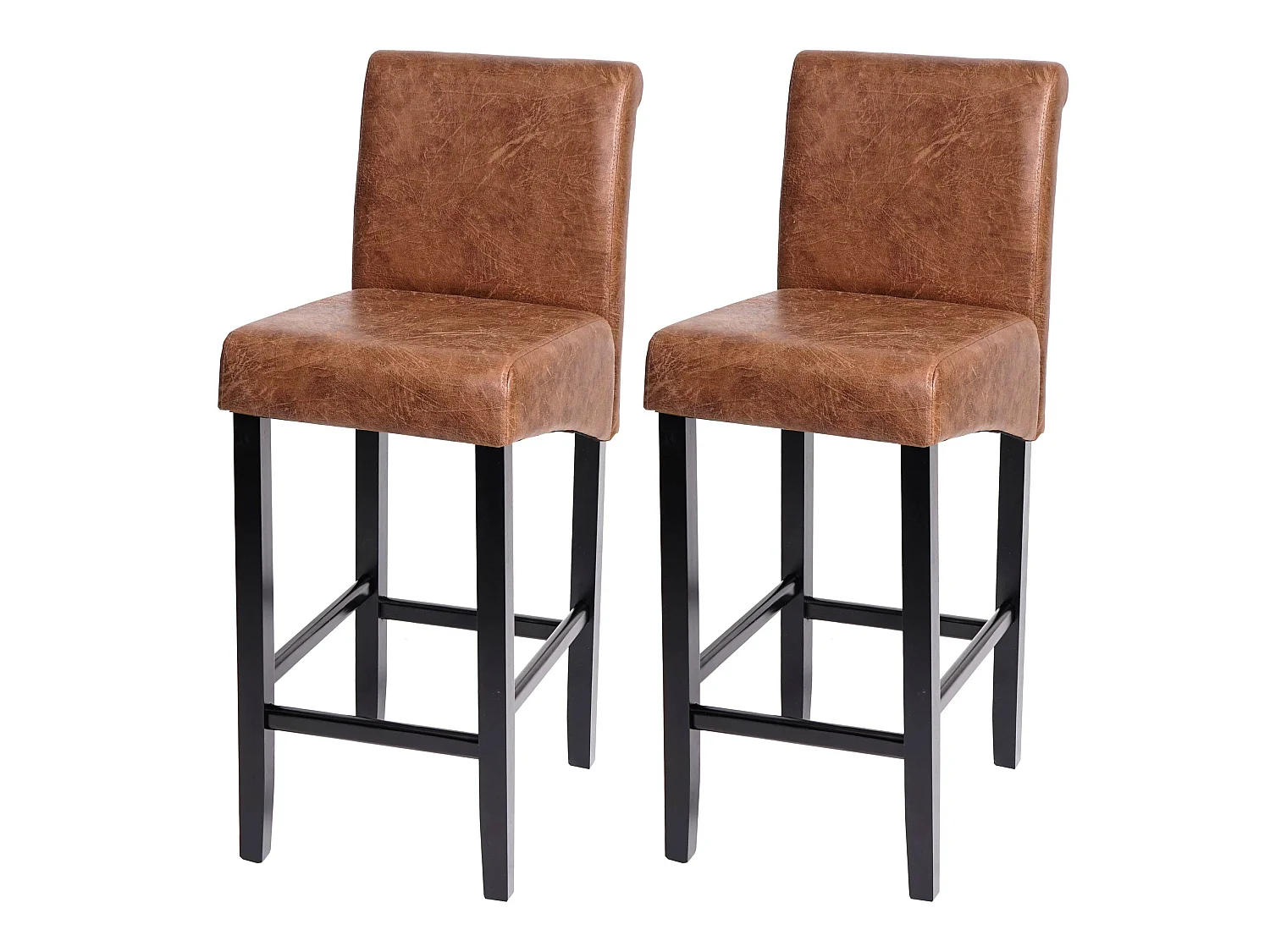 Tabouret de bar MCW-C33 (lot de 2),  similicuir, aspect daim marron, pieds foncés
