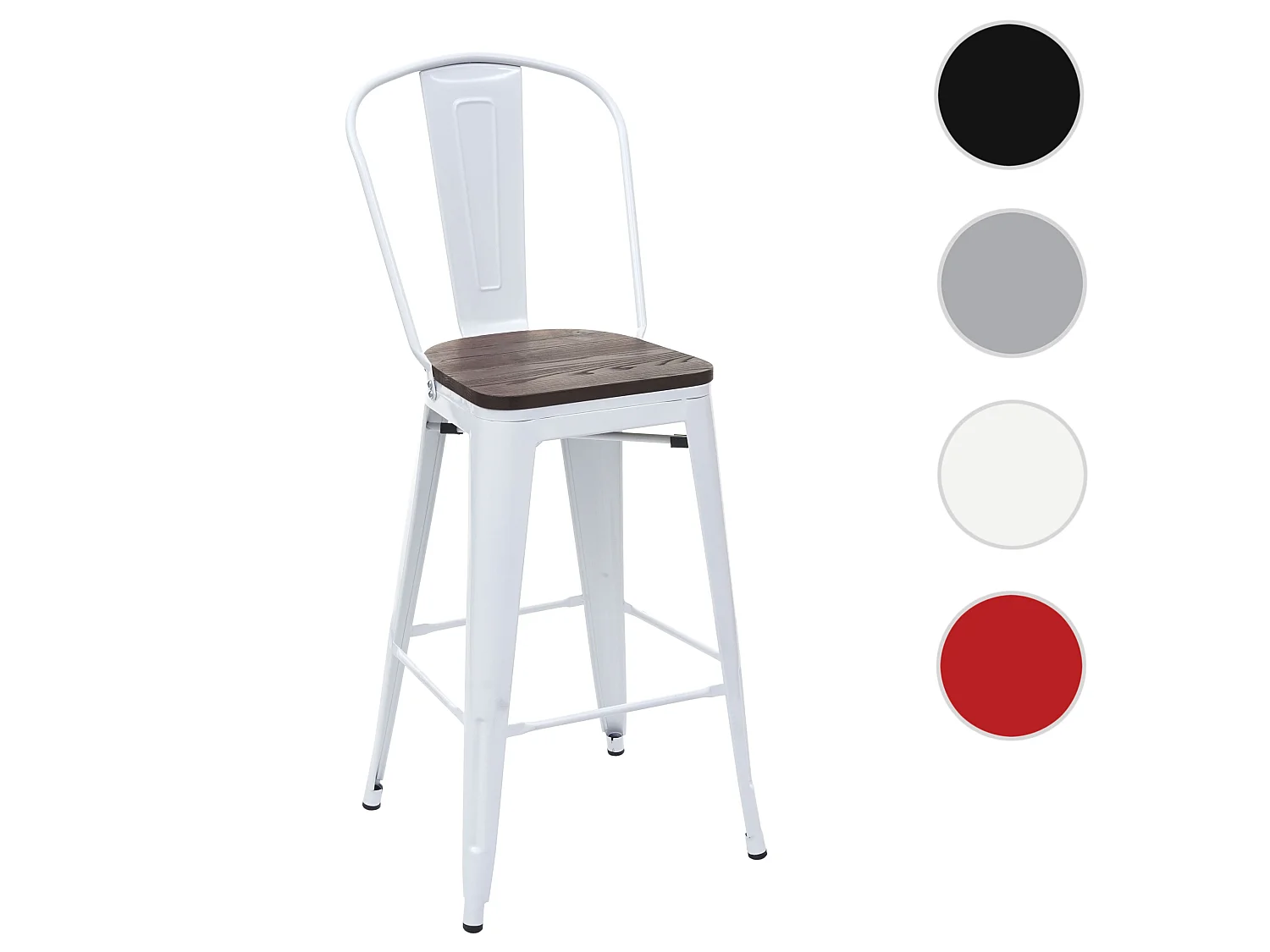 Tabouret de bar MCW-A73, assise en bois incluse,  blanc