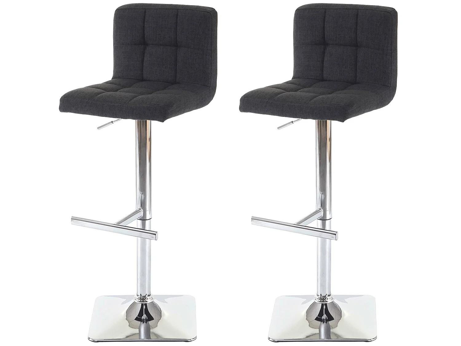 Tabouret de bar Cadiz (lot de 2),  tissu gris foncé, pied en acier chromé