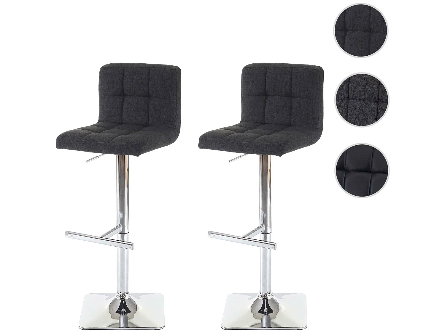 Tabouret de bar Cadiz (lot de 2),  tissu gris foncé, pied en acier chromé