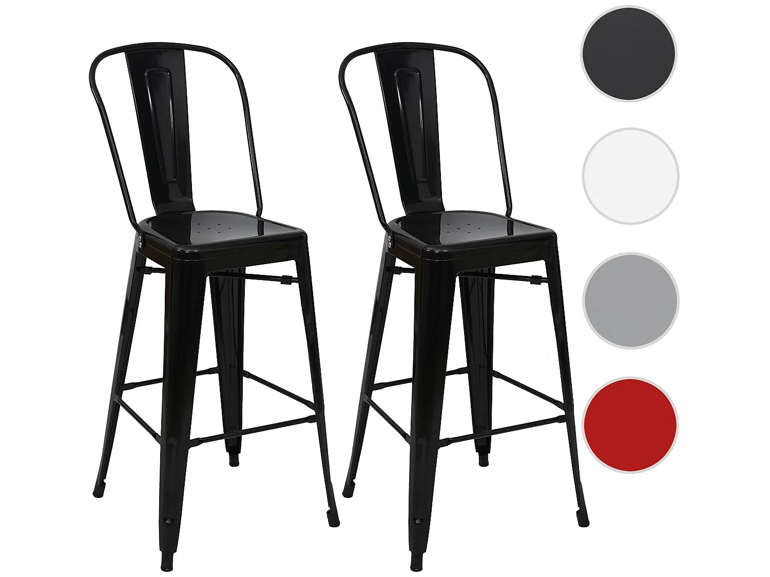 Tabouret de bar MCW-A73 Métal (lot de 2),  noir