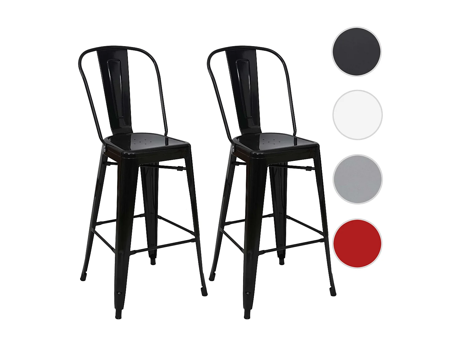 Barhocker MCW-A73 Metall (2er-Set), Schwarz