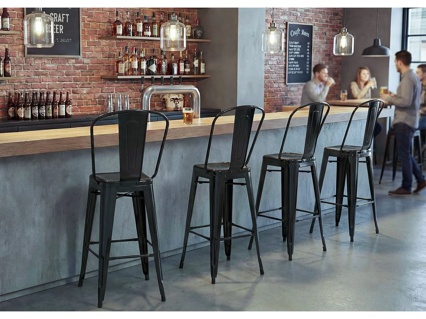 Stołki barowe MCW-A73 metalowe (zestaw 2 szt.),  czarne