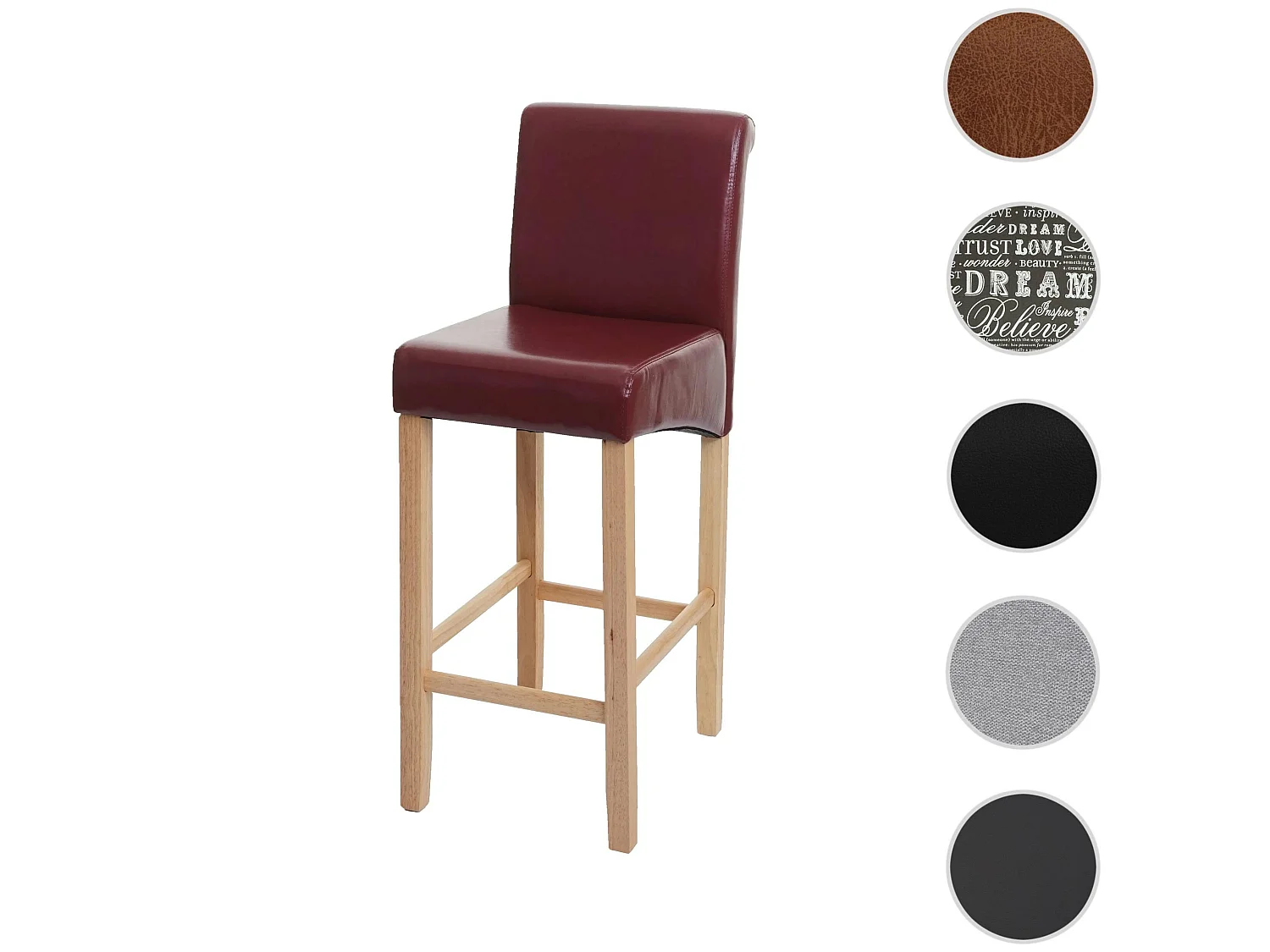 Tabouret de bar MCW-C33,  rouge-brun, pieds clairs, similicuir